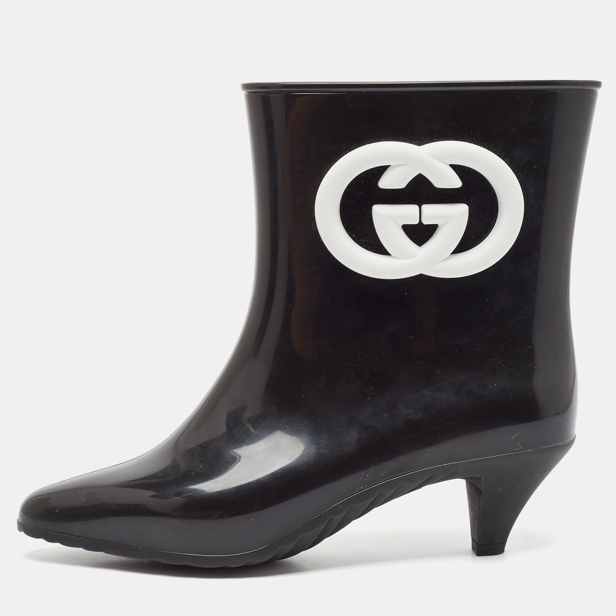 Pre-owned Gucci Black Rubber Ankle Length Boots Size 38