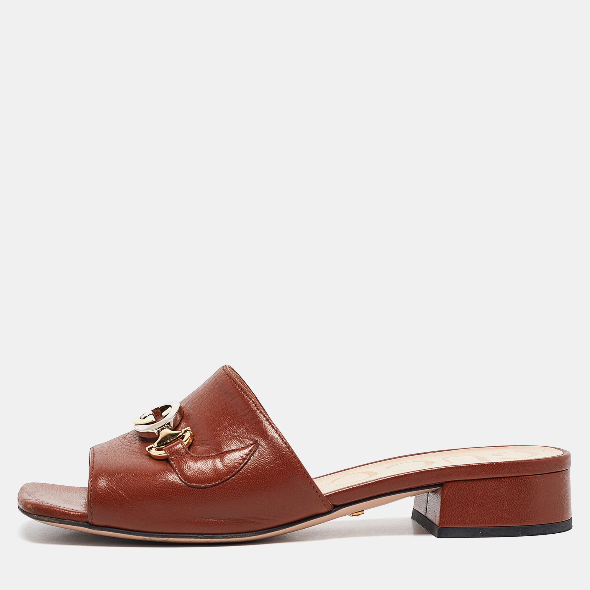 

Gucci Brown Leather Zumi Slide Sandals Size