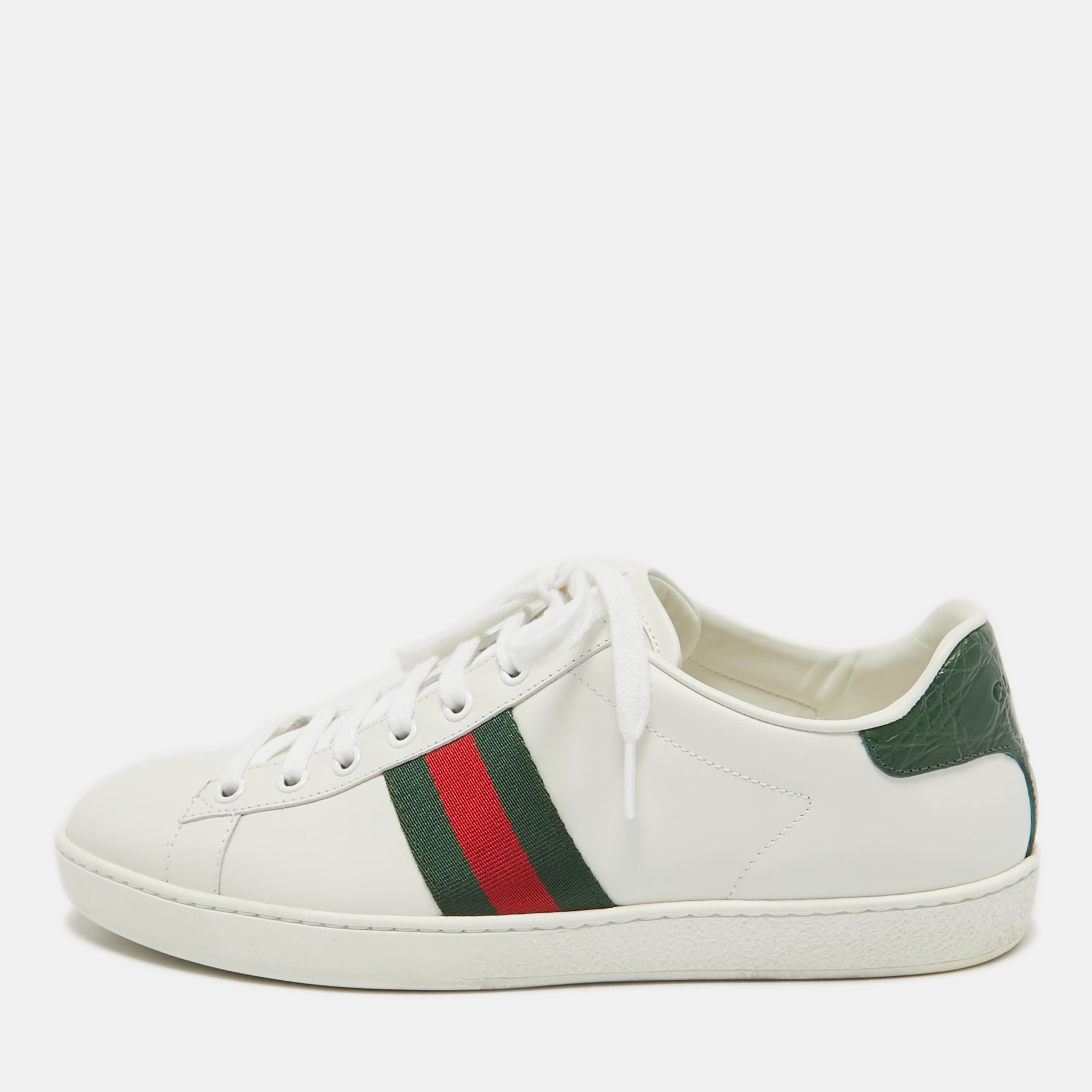 

Gucci White Leather Web Ace Sneakers Size