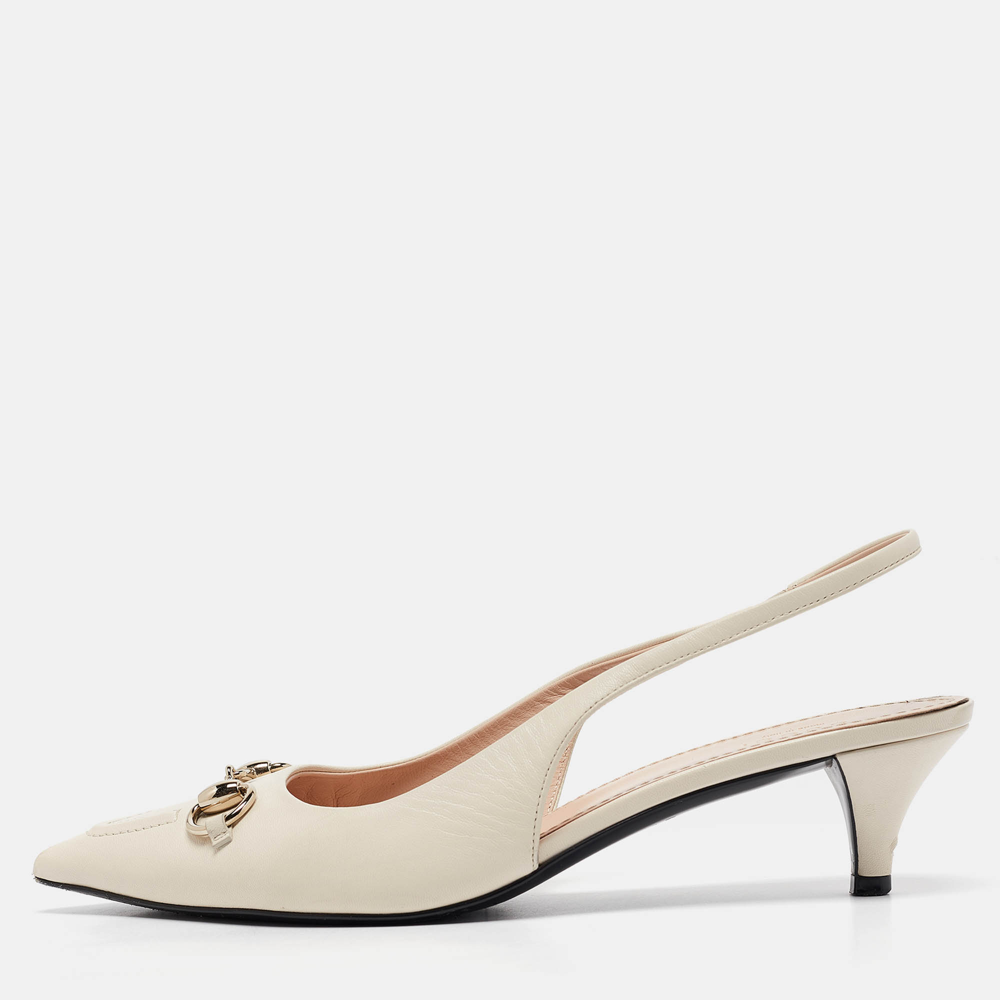 

Gucci Cream Leather Horsebit Slingback Pumps Size