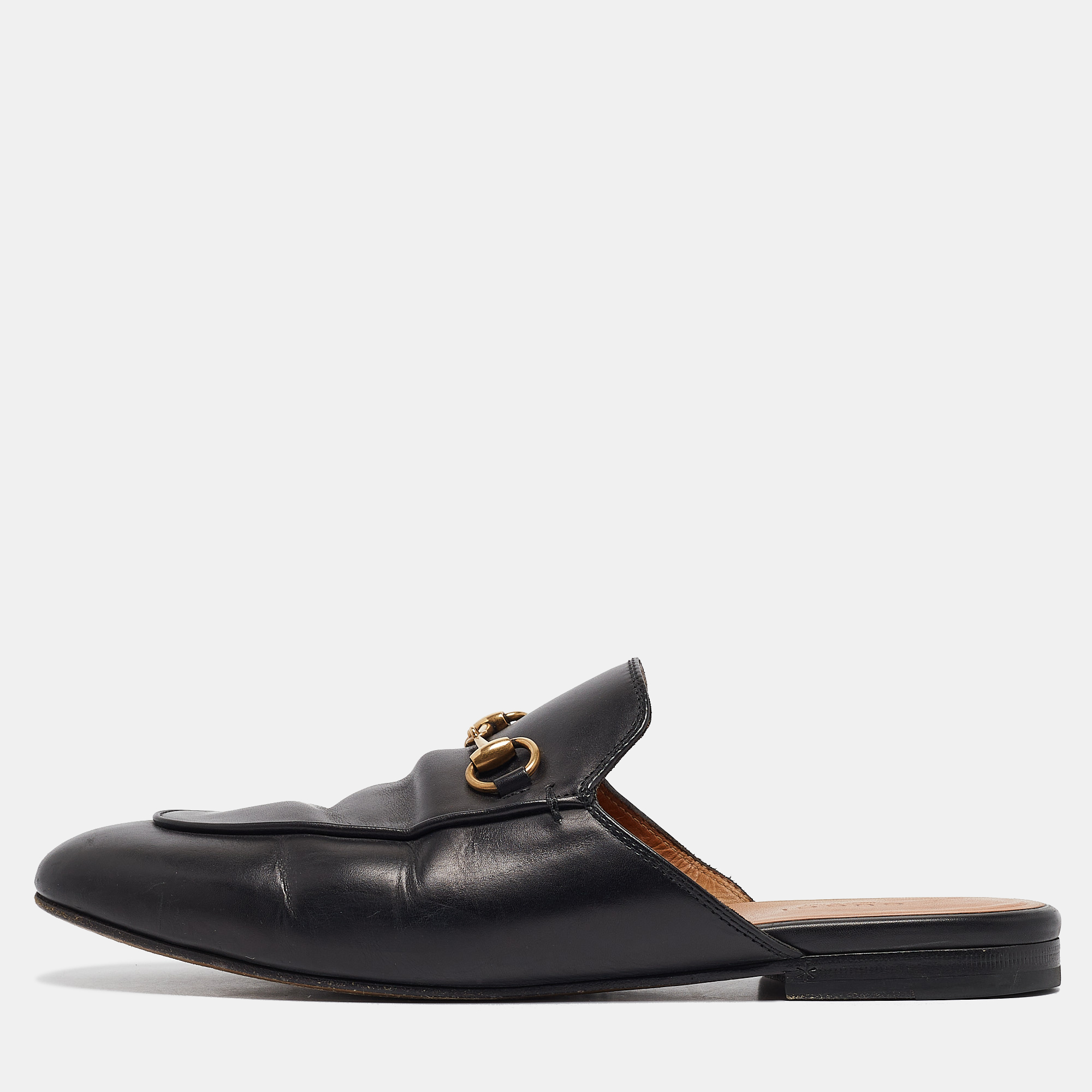 

Gucci Black Leather Princetown Flat Mules Size