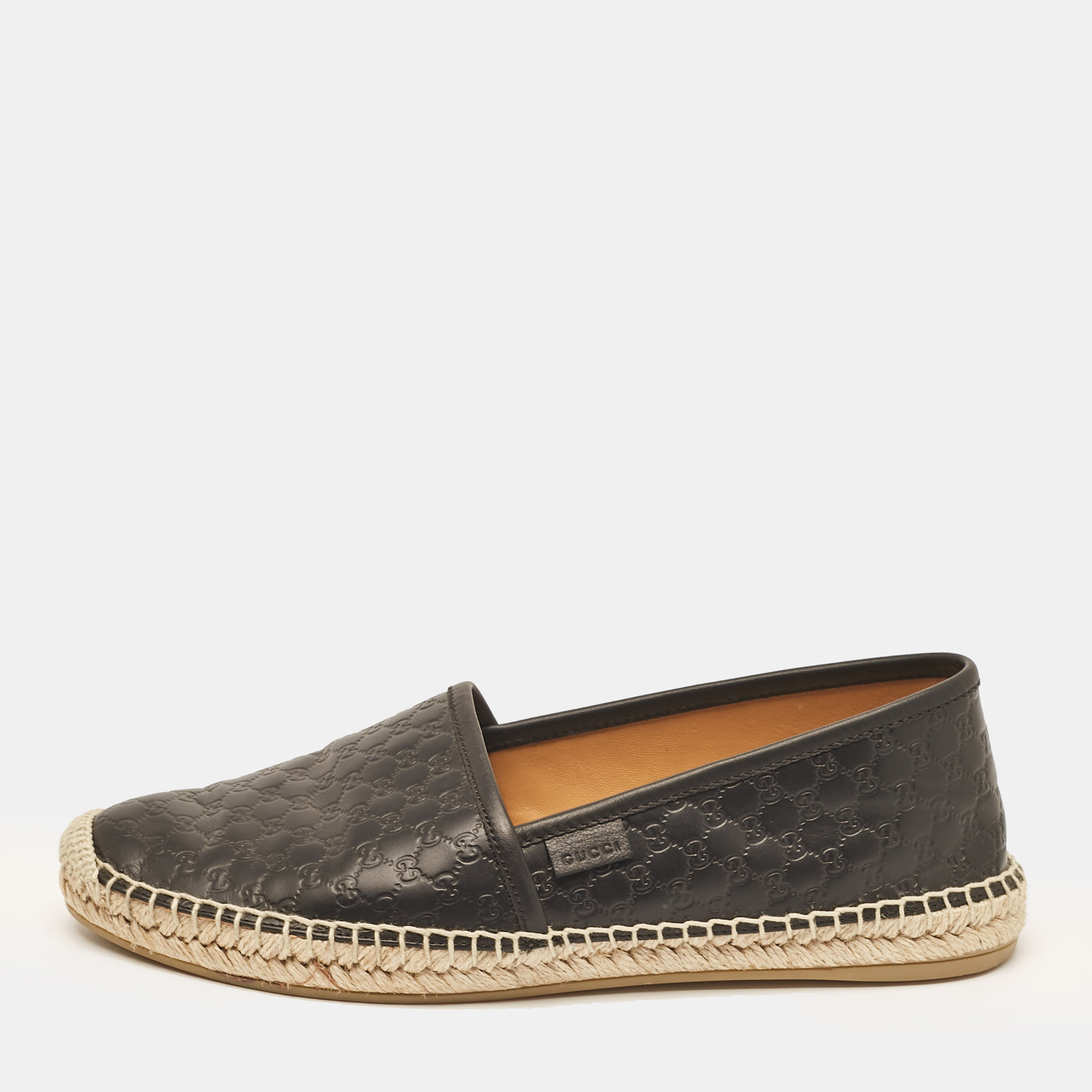 

Gucci Black Microguccissima Leather Espadrille Flats Size