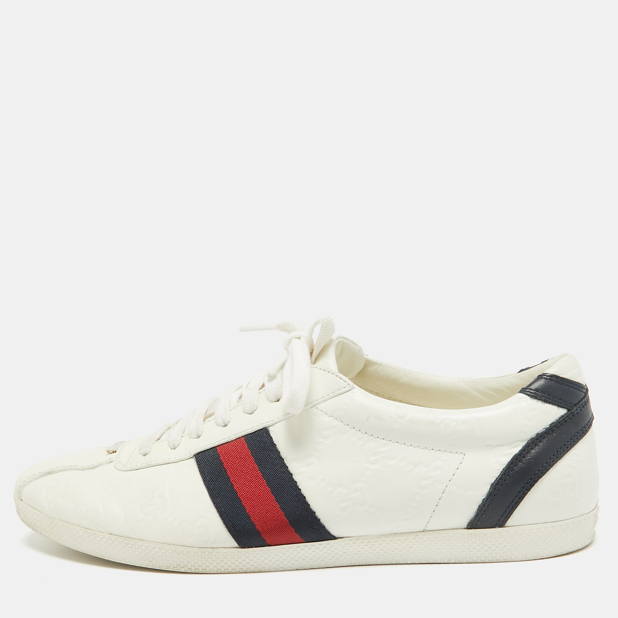 

Gucci White Leather Ace Web Lace Up Sneakers Size