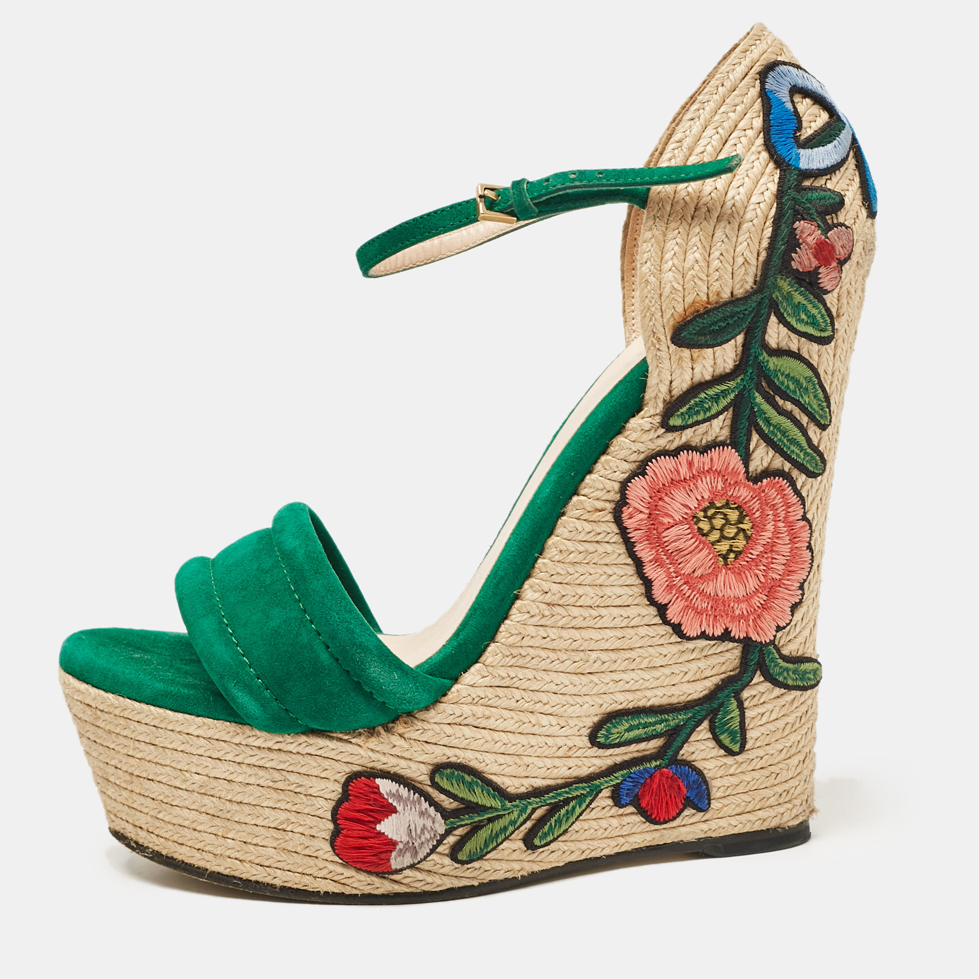 

Gucci Green Suede Wedge Sandals Size