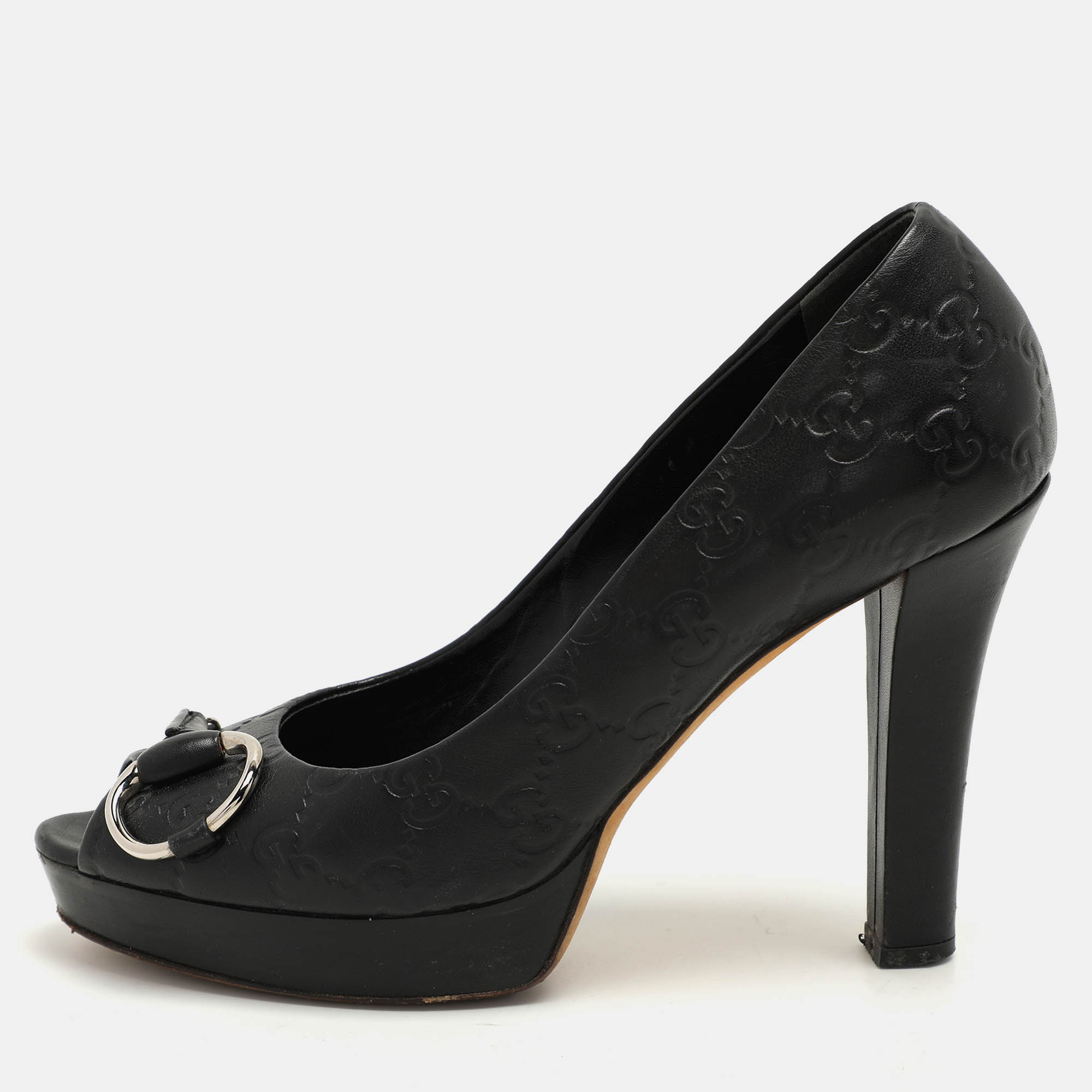 

Gucci Black Leather Peep Toe Pumps Size