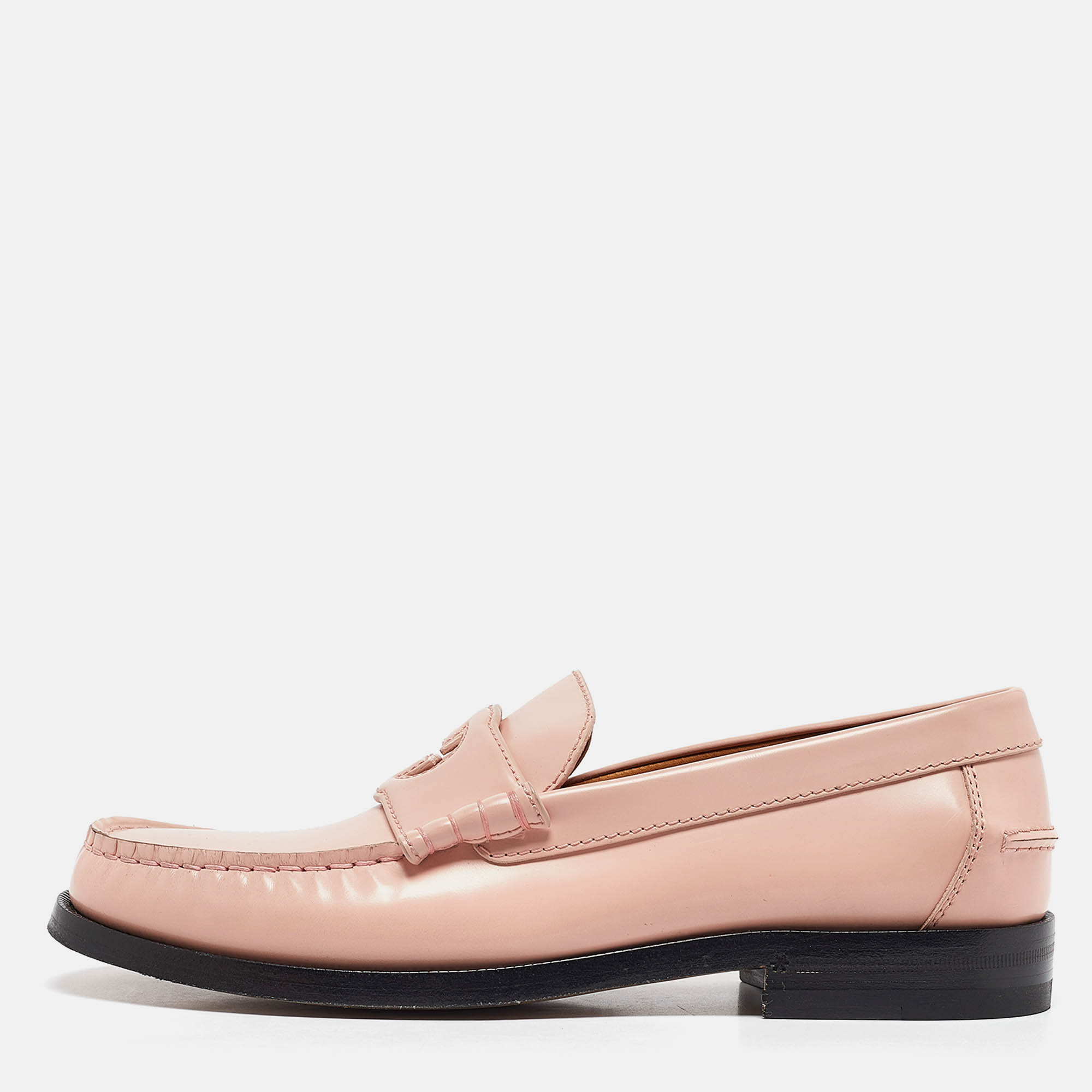 

Gucci Pink Leather GG Slip On Loafers Size