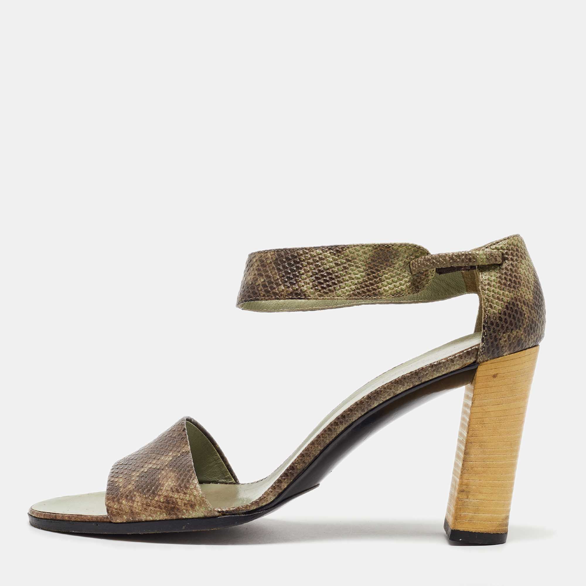 

Gucci Brown/Mint Green Karung Leather Ankle Strap Sandals Size