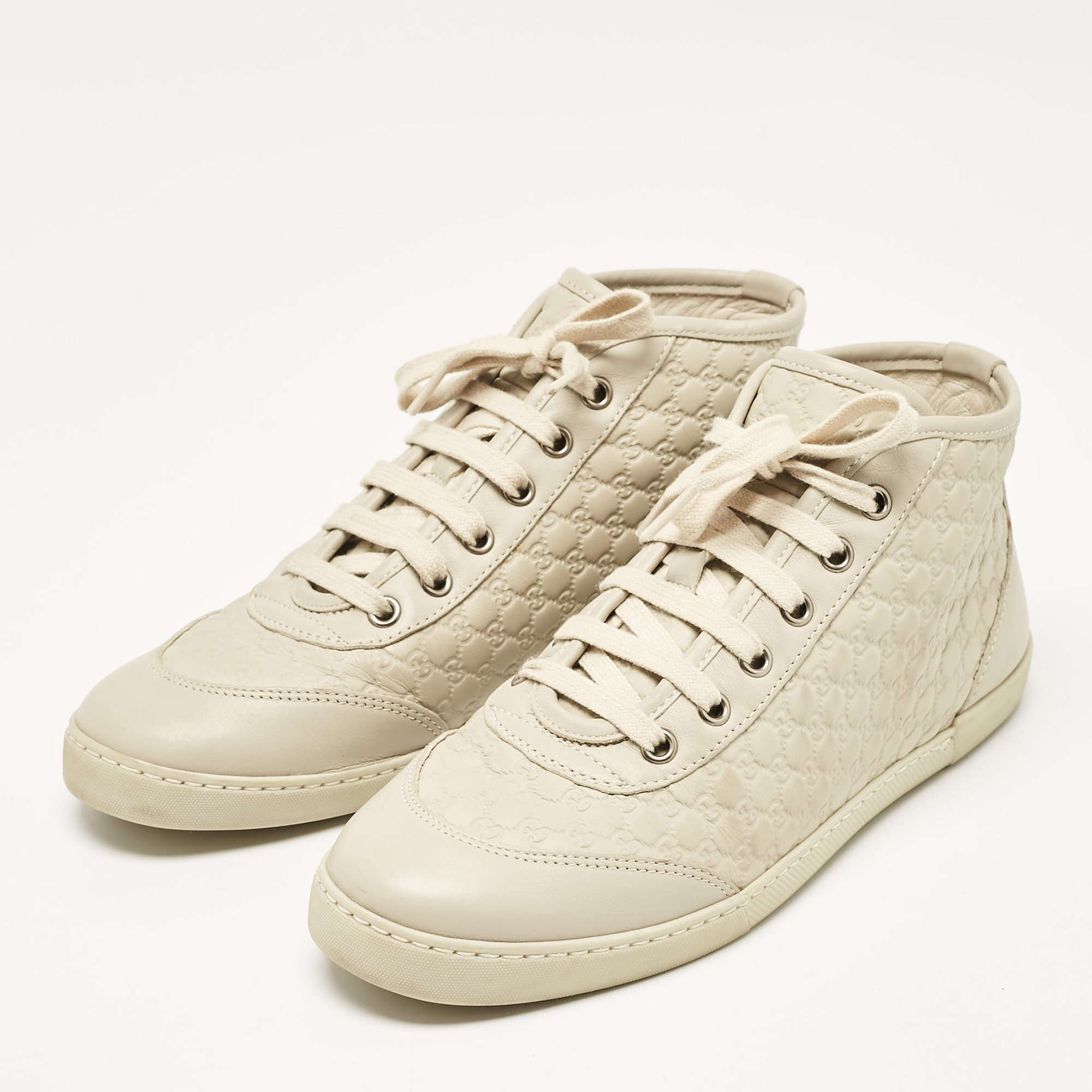 Gucci Cream Microguccissima Leather High Top Sneakers Size 37 