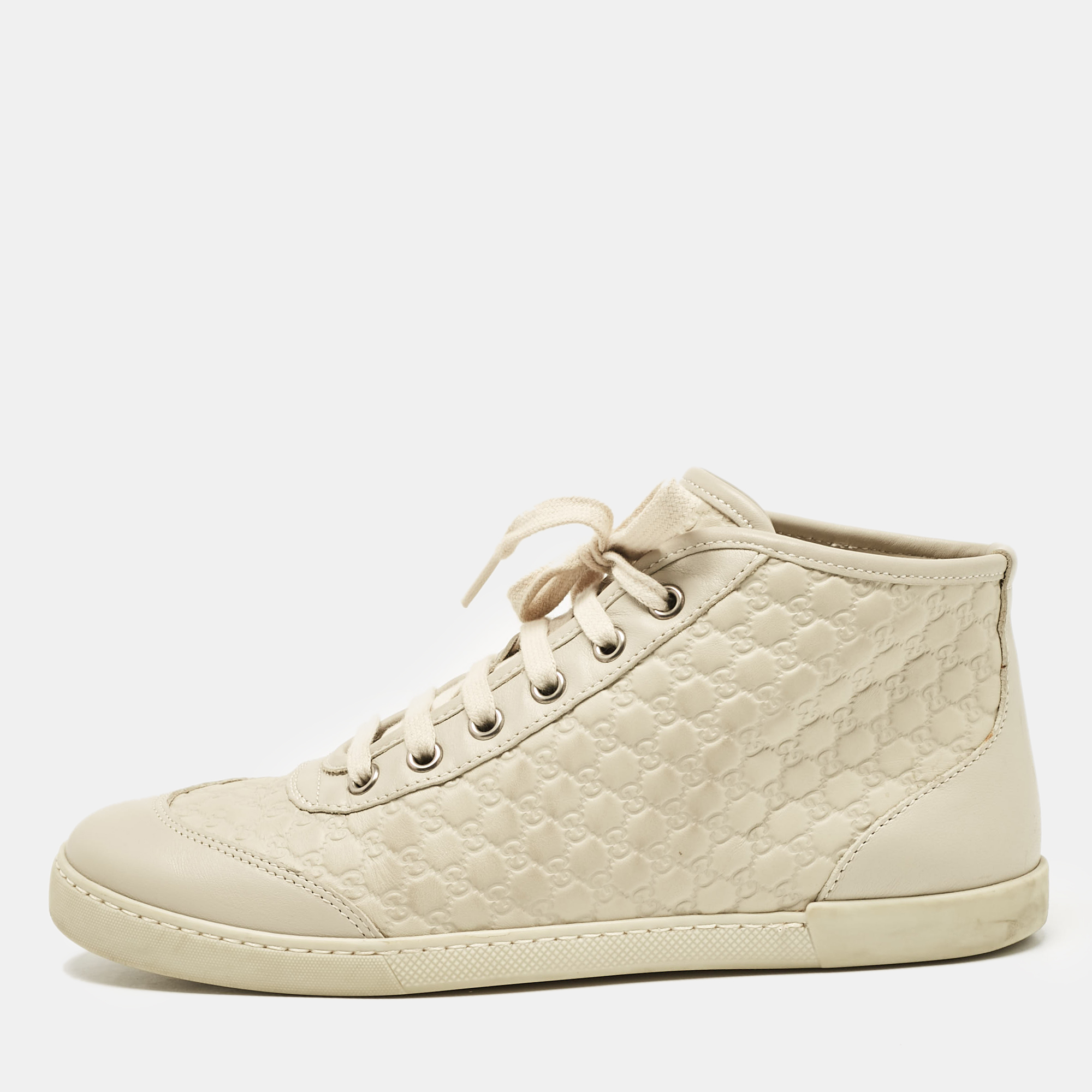 

Gucci Cream Microguccissima Leather High Top Sneakers Size