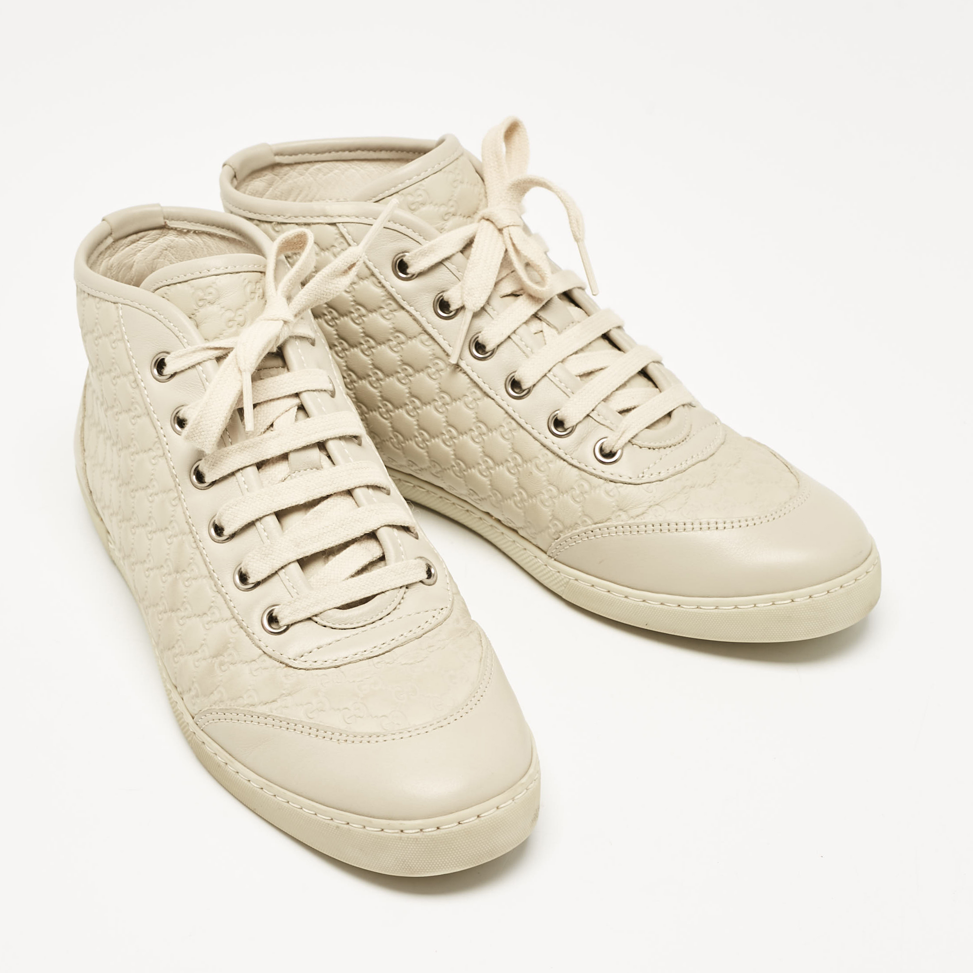 Gucci Cream Microguccissima Leather High Top Sneakers Size 37 