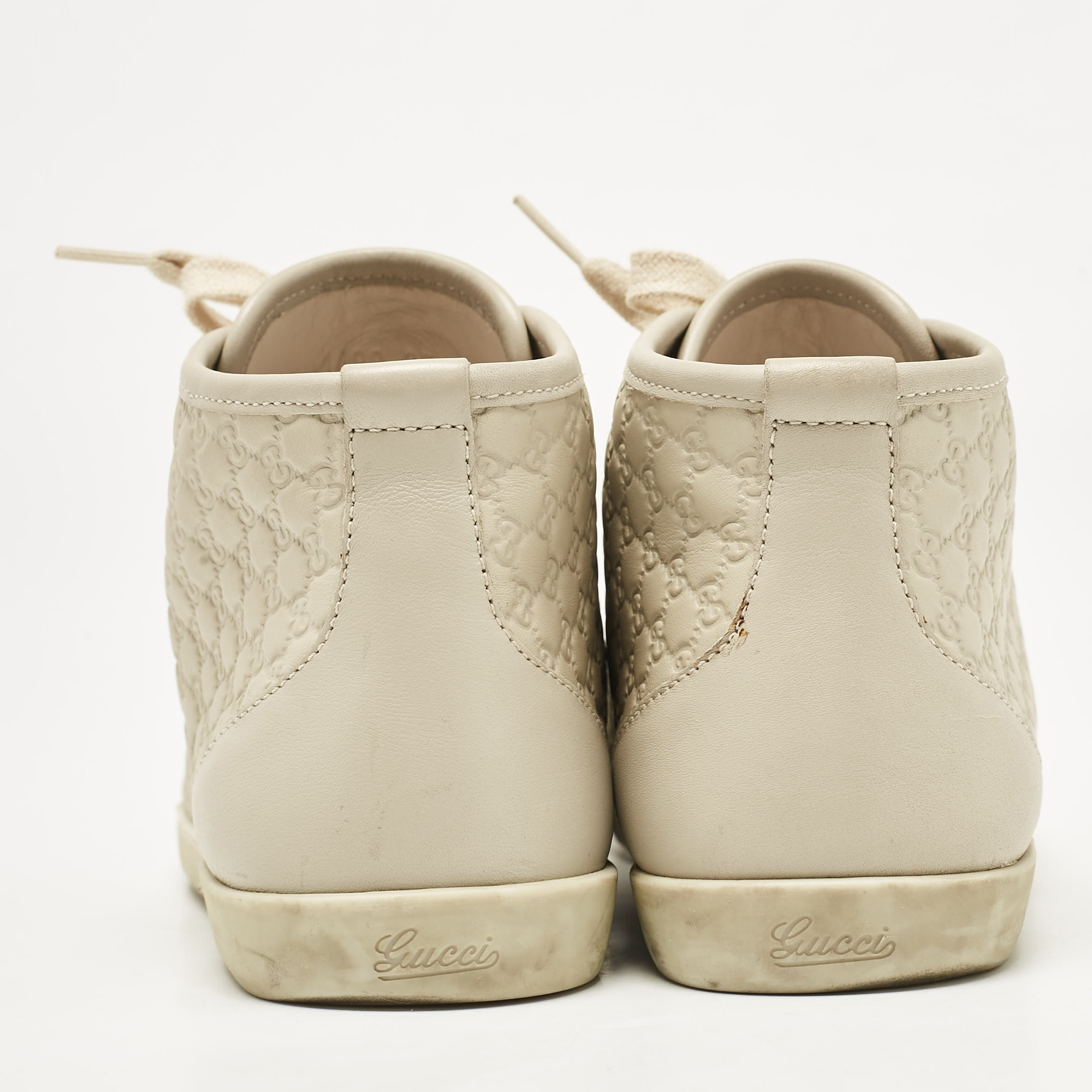 Gucci Cream Microguccissima Leather High Top Sneakers Size 37 