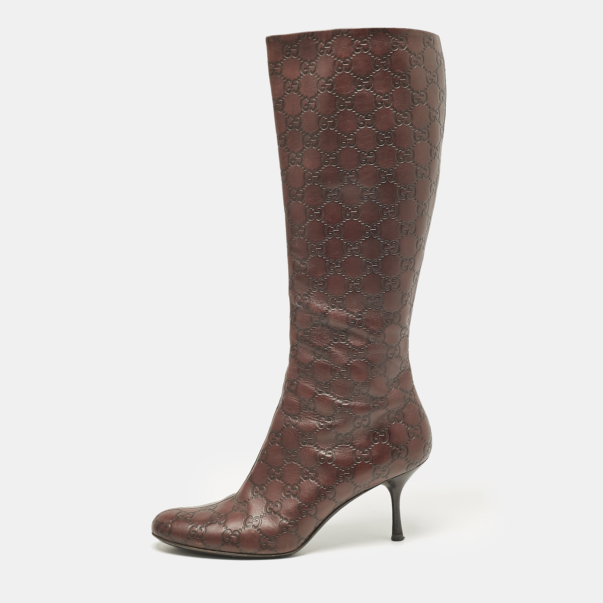 

Gucci Burgundy Leather GG Knee Length Boots Size