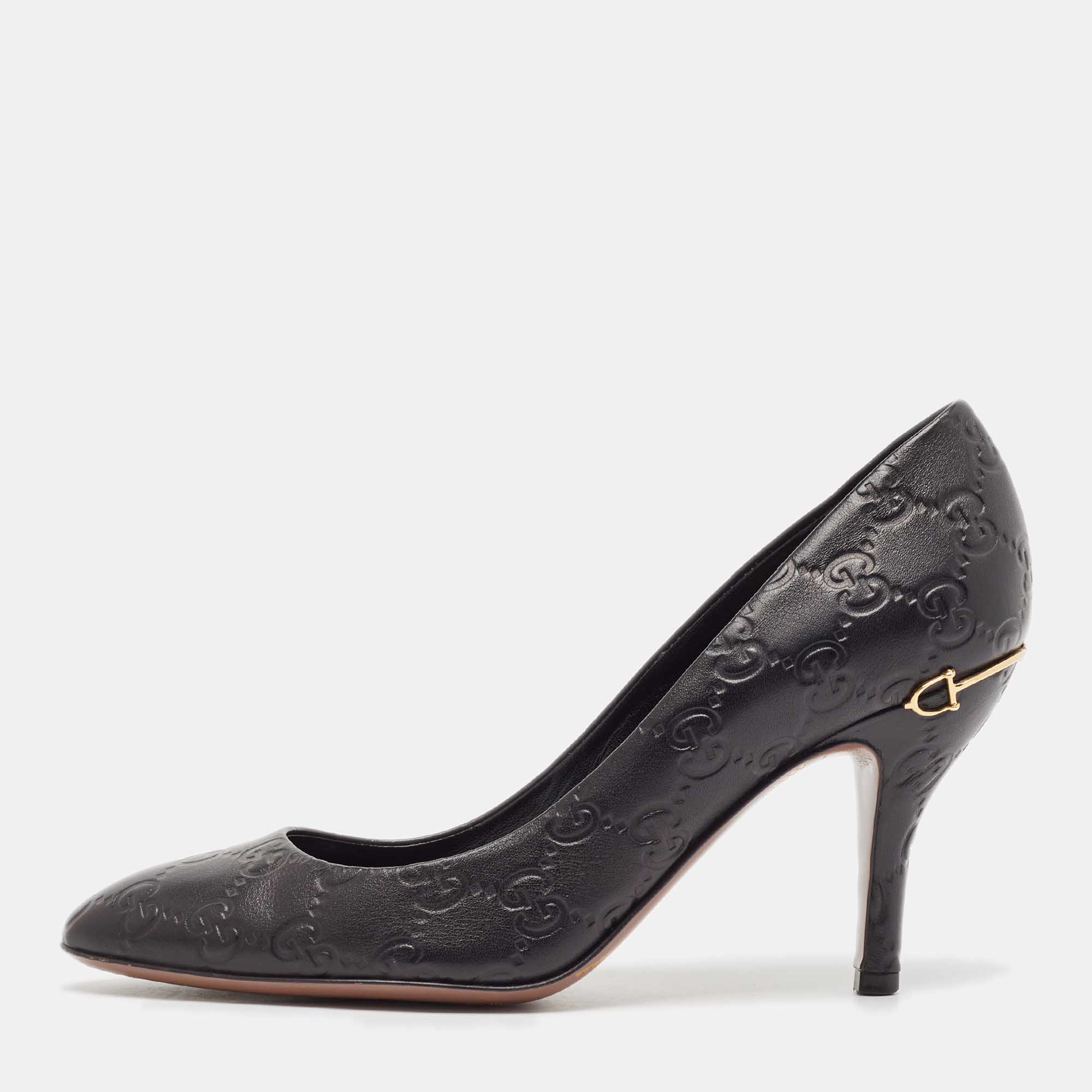 

Gucci Black Guccissima Leather Horse-Bit Heel Round Toe Pumps Size