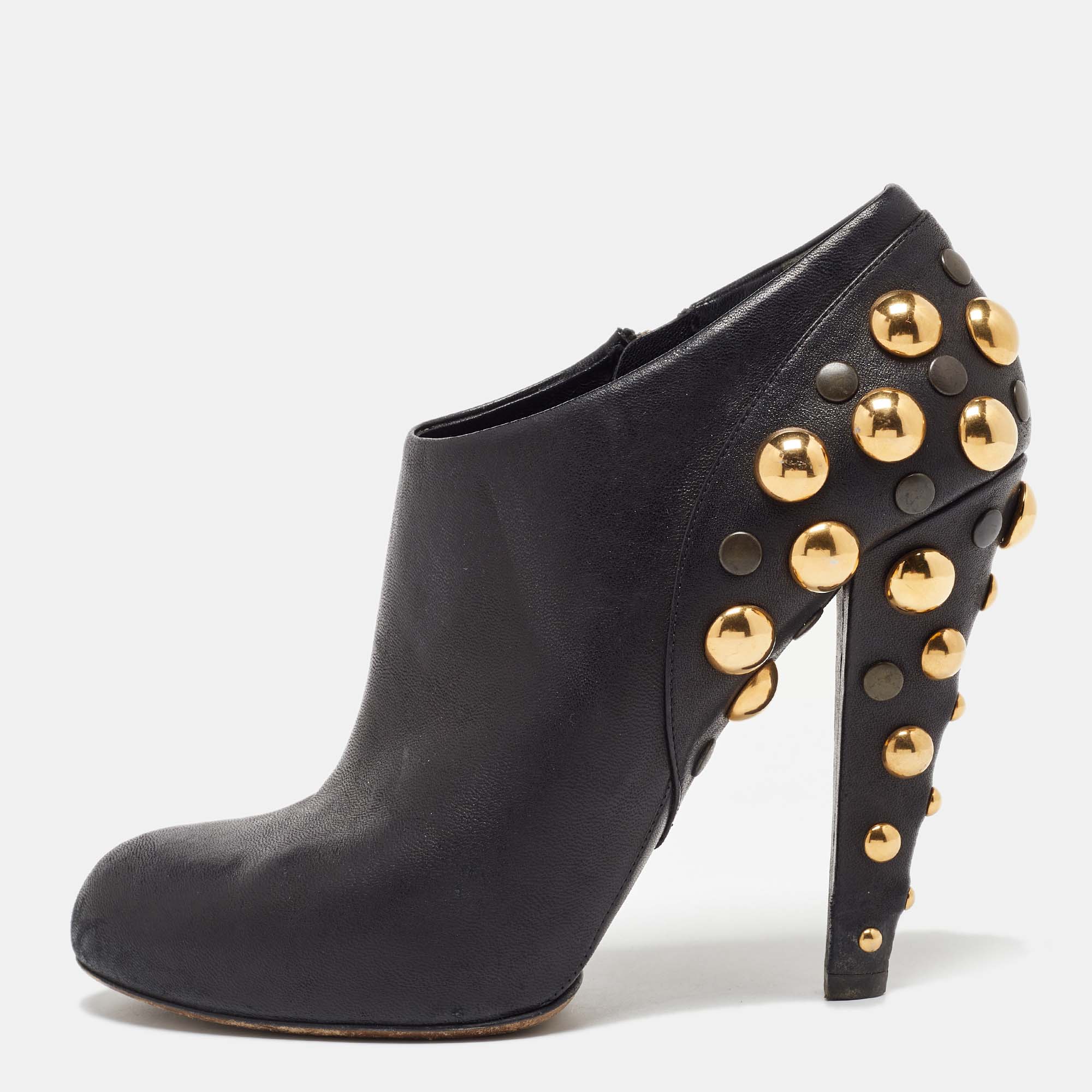 

Gucci Black Leather Babouska Studded Embellished Ankle Booties Size