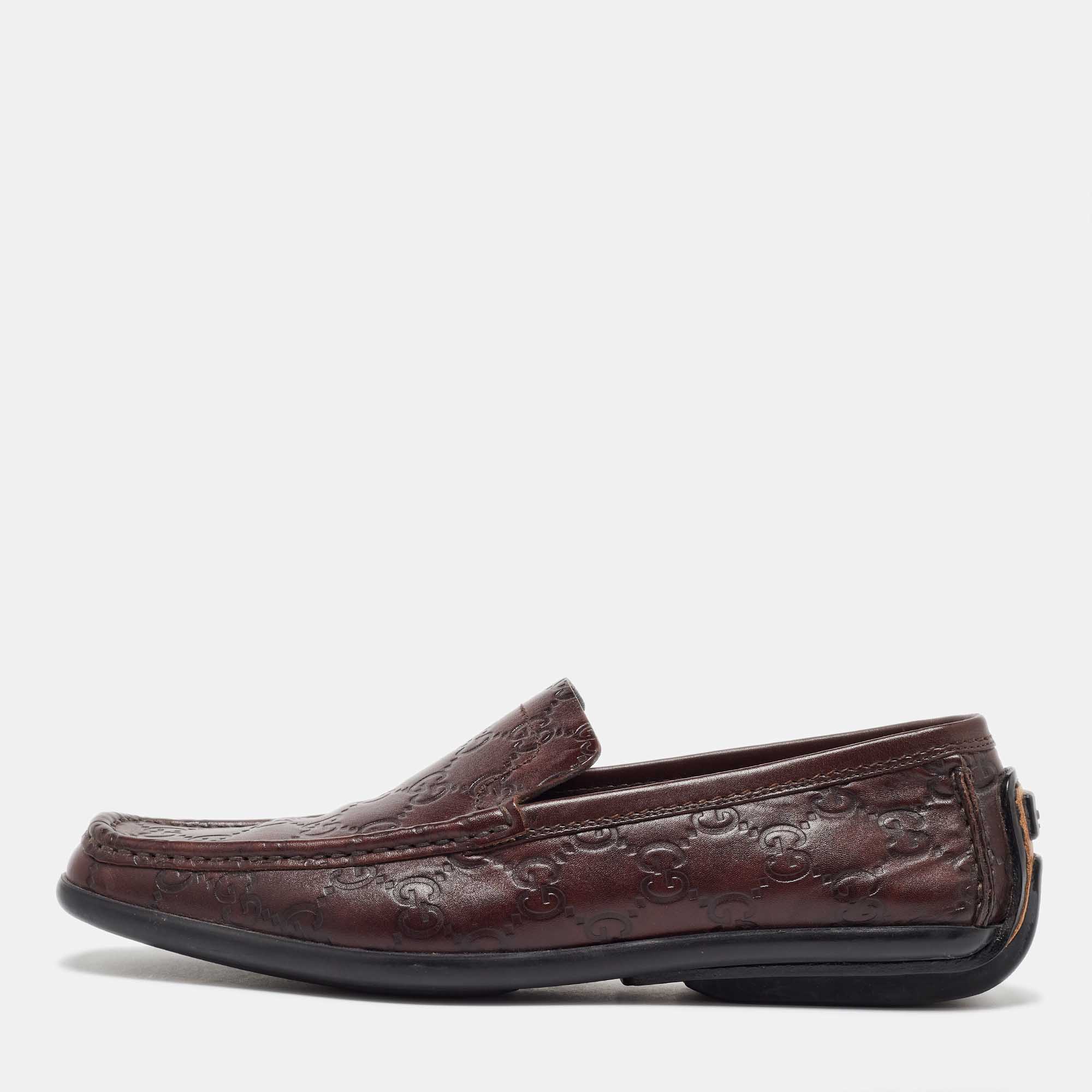 

Gucci Dark Brown Leather Guccissima Slip on Loafers Size