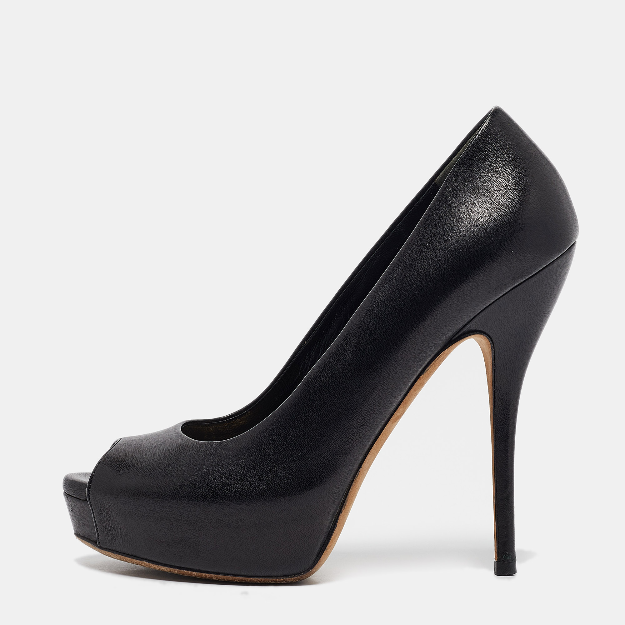 

Gucci Black Leather Platform Peep Toe Pumps Size