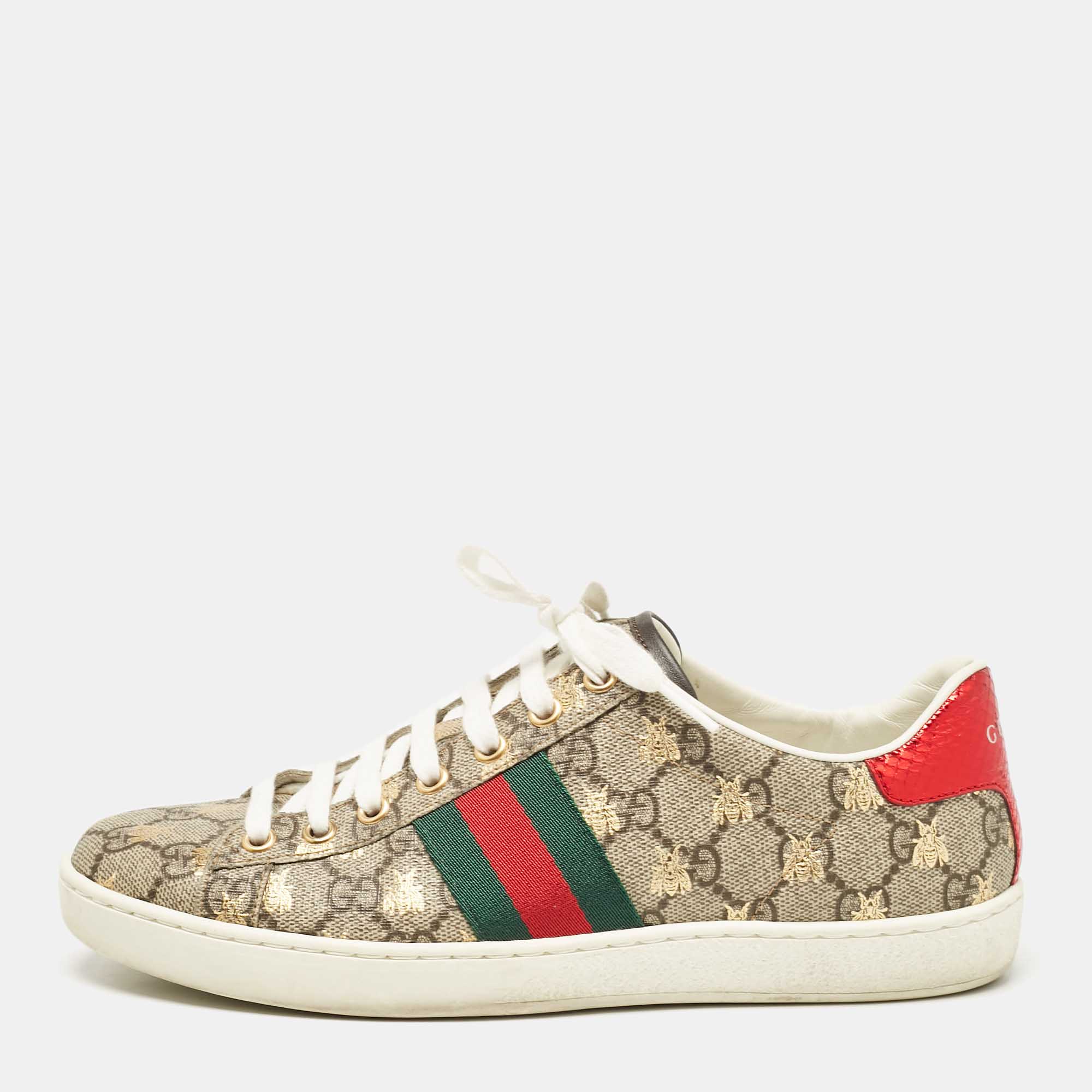 

Gucci Beige/Brown GG Supreme Canvas Ace Bee Low Top Sneakers Size