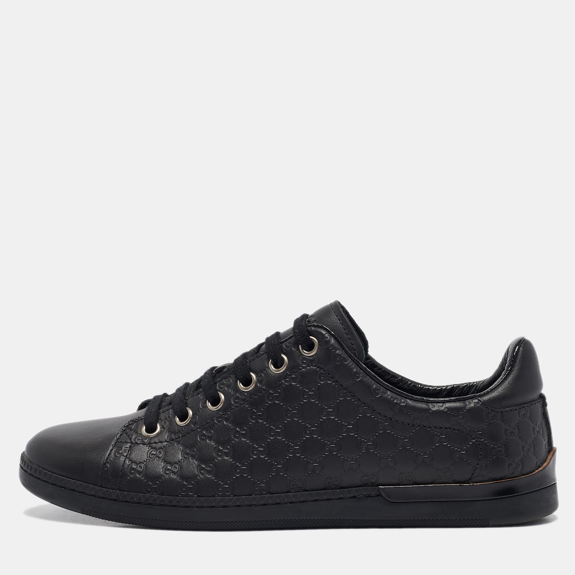 

Gucci Black Microguccissima Leather Low Top Sneakers Size