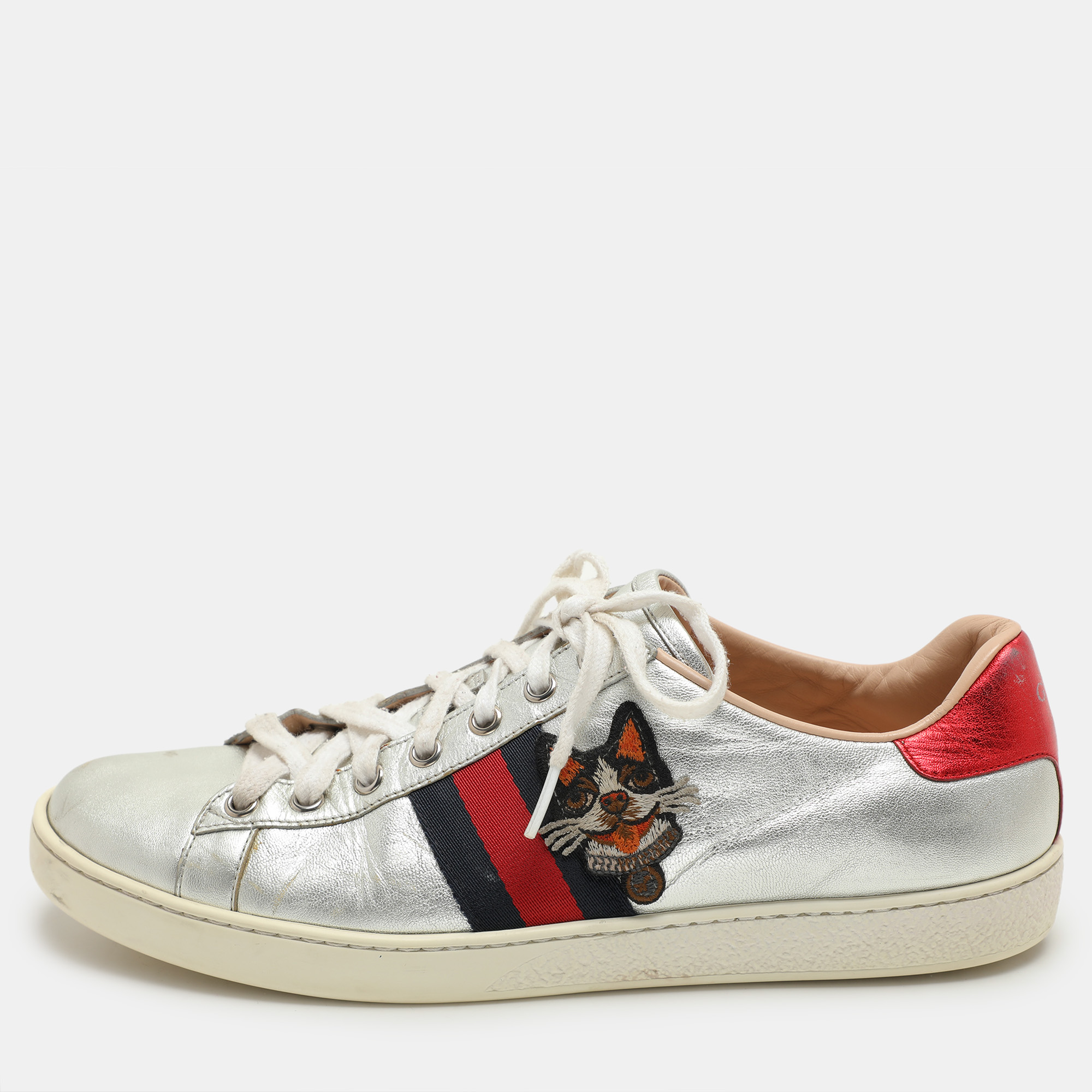 

Gucci Silver Leather Ace Low Top Sneakers Size