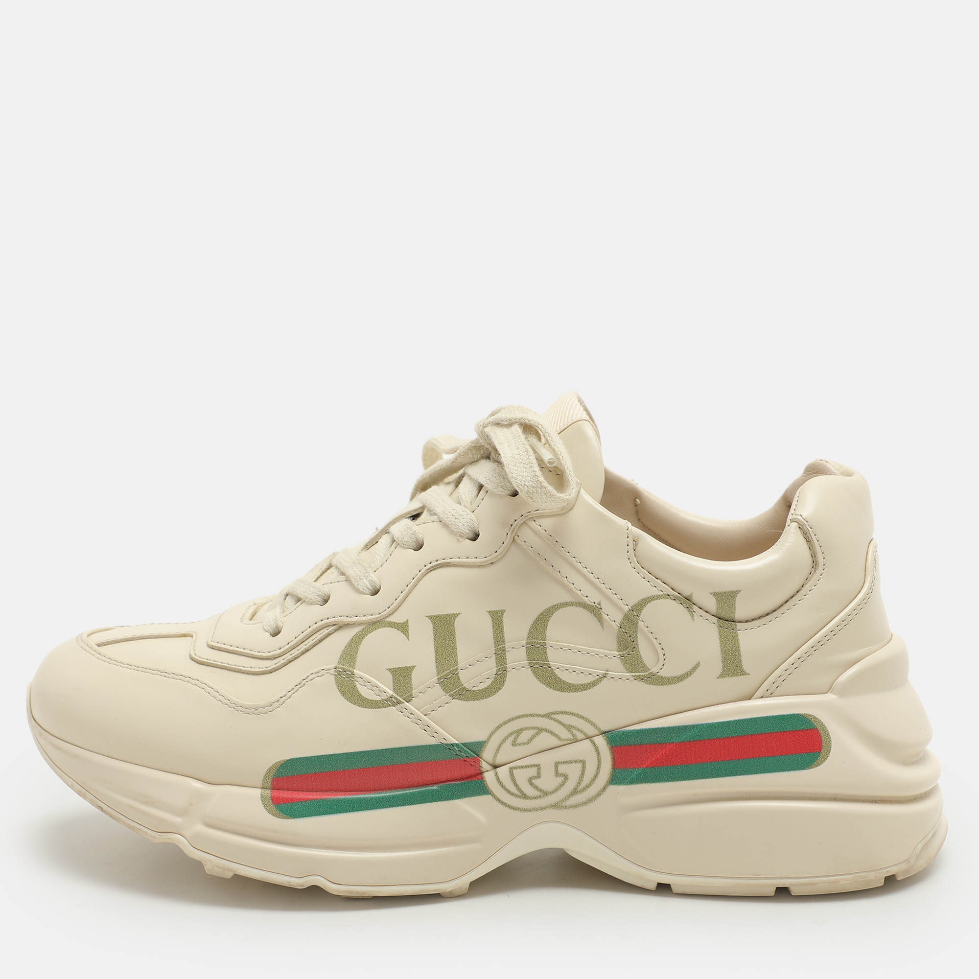 

Gucci Cream Leather Rhyton Lace Up Sneakers Size