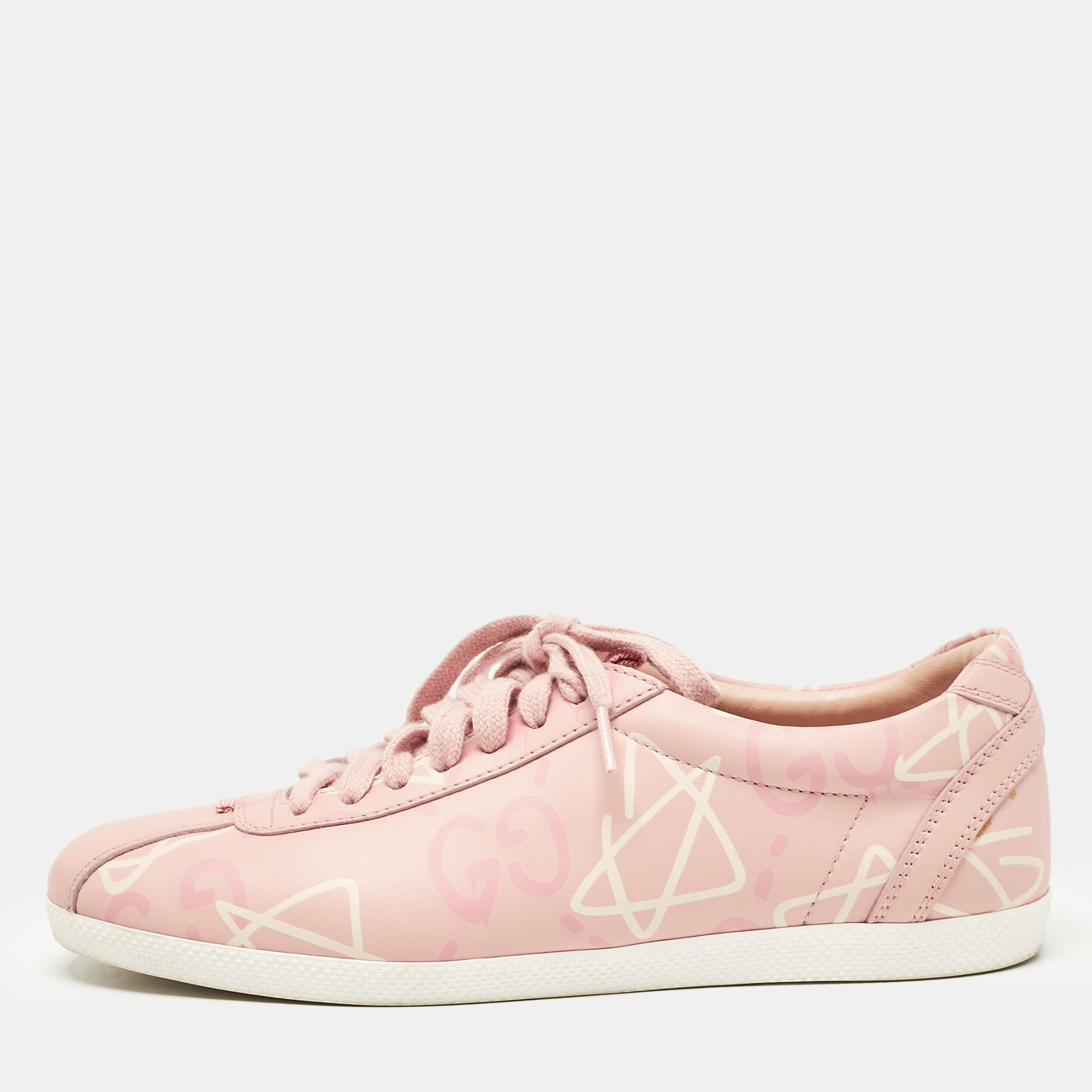 

Gucci Pink Leather Ghost Lace Up Sneakers Size