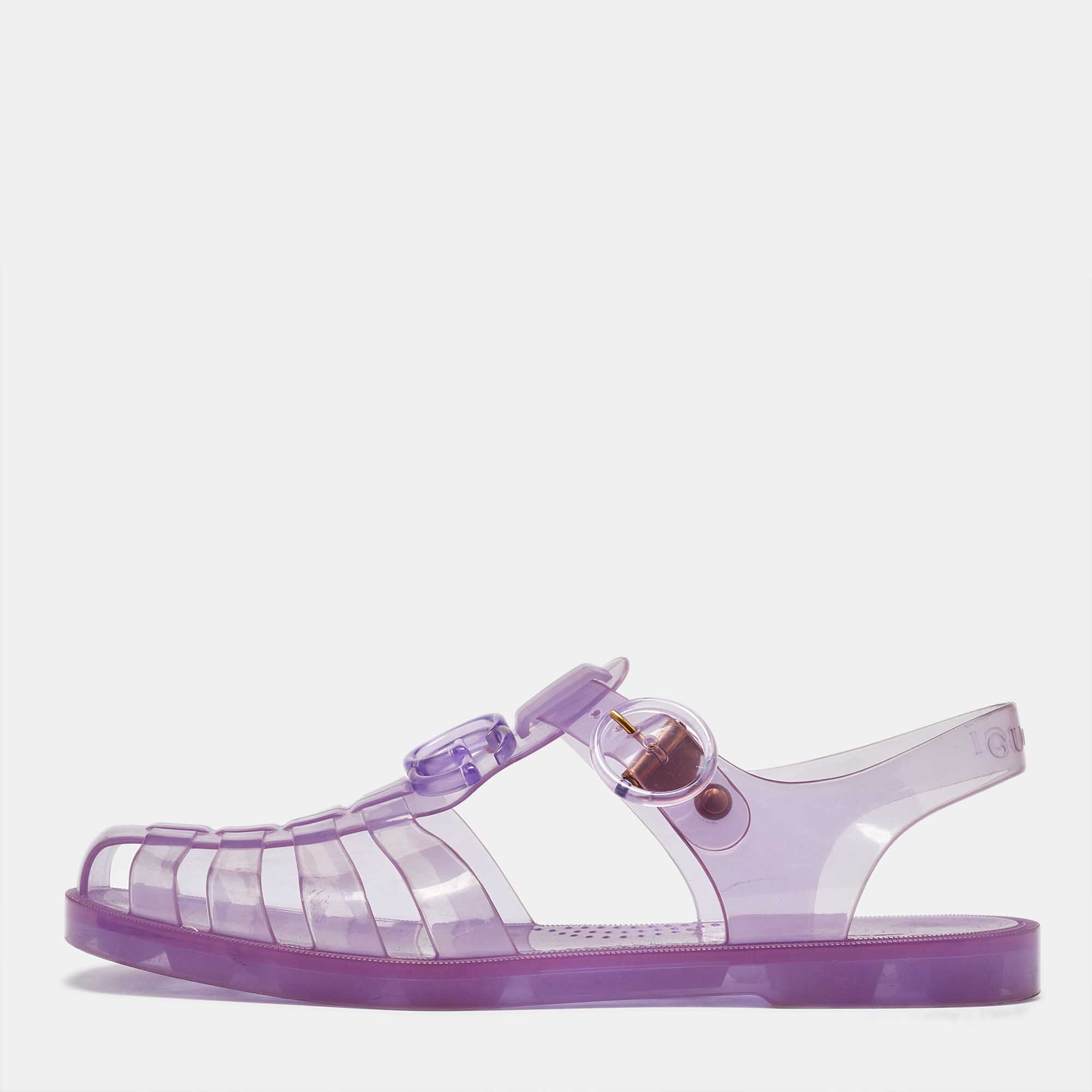 

Gucci Purple Jelly GG Logo Embossed Fisherman Flat Sandals Size