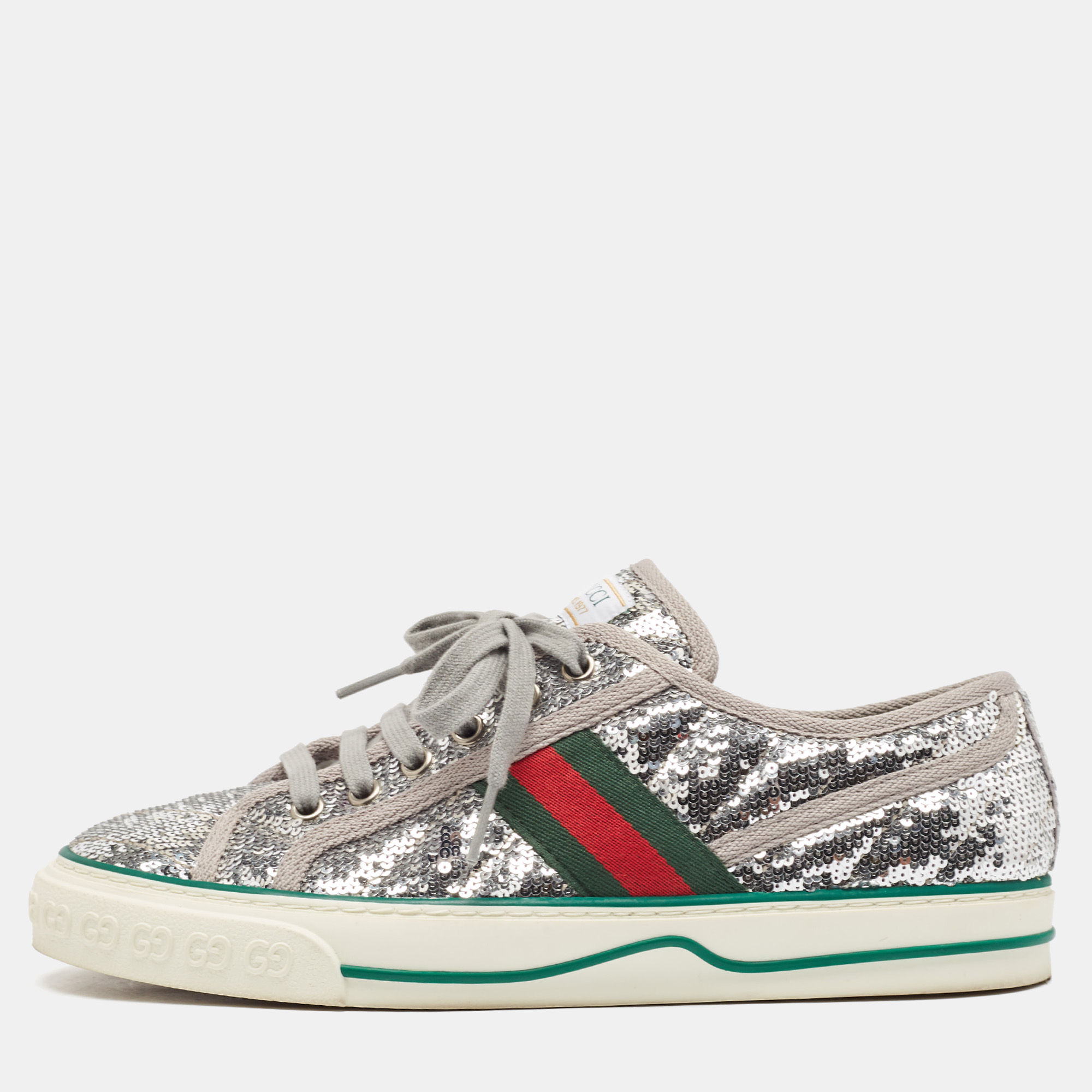 

Gucci Silver Sequins Tennis 1977 Lace Up Sneakers Size