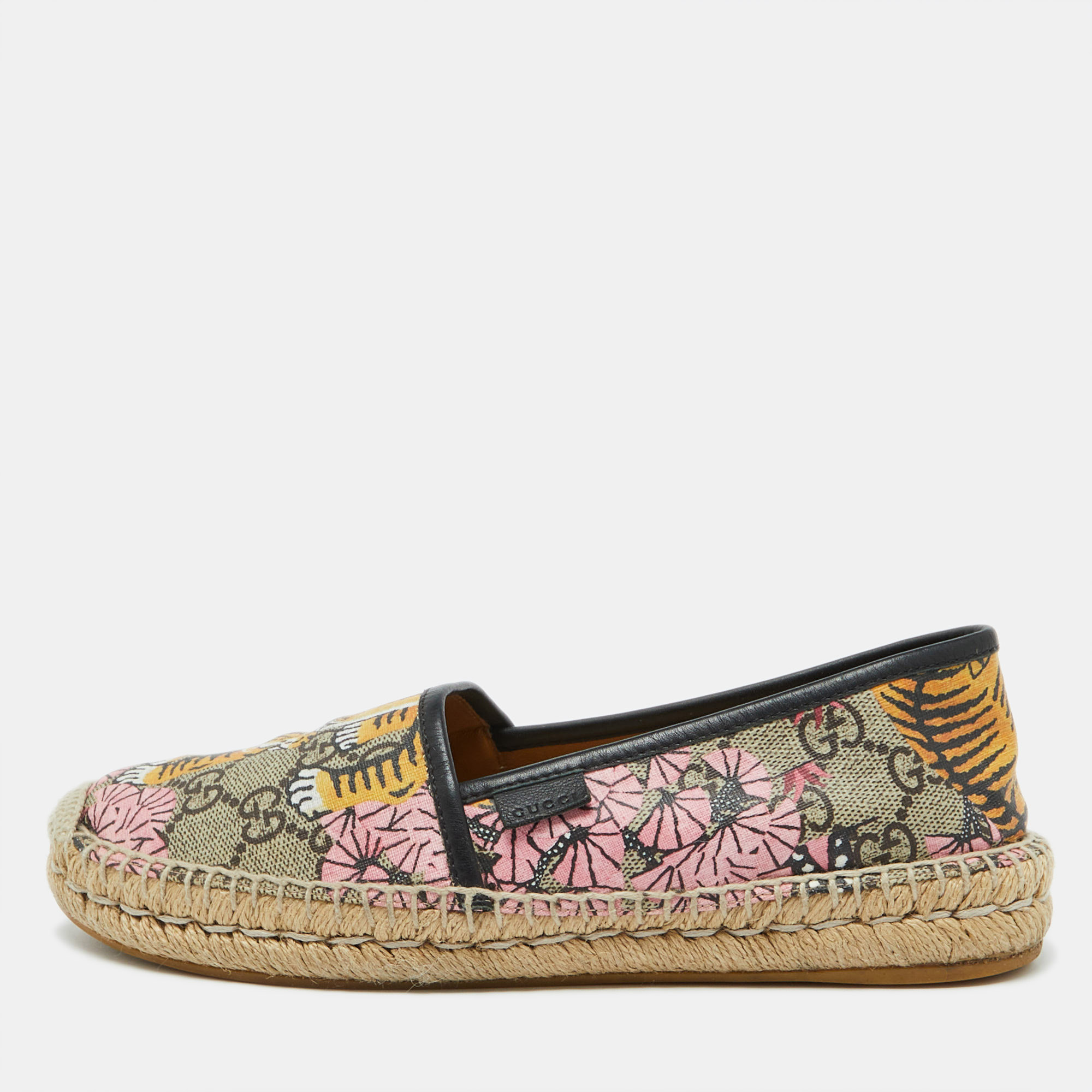 

Gucci Multicolor Bengal Tiger Print GG Supreme Canvas Pilar Espadrille Flats Size