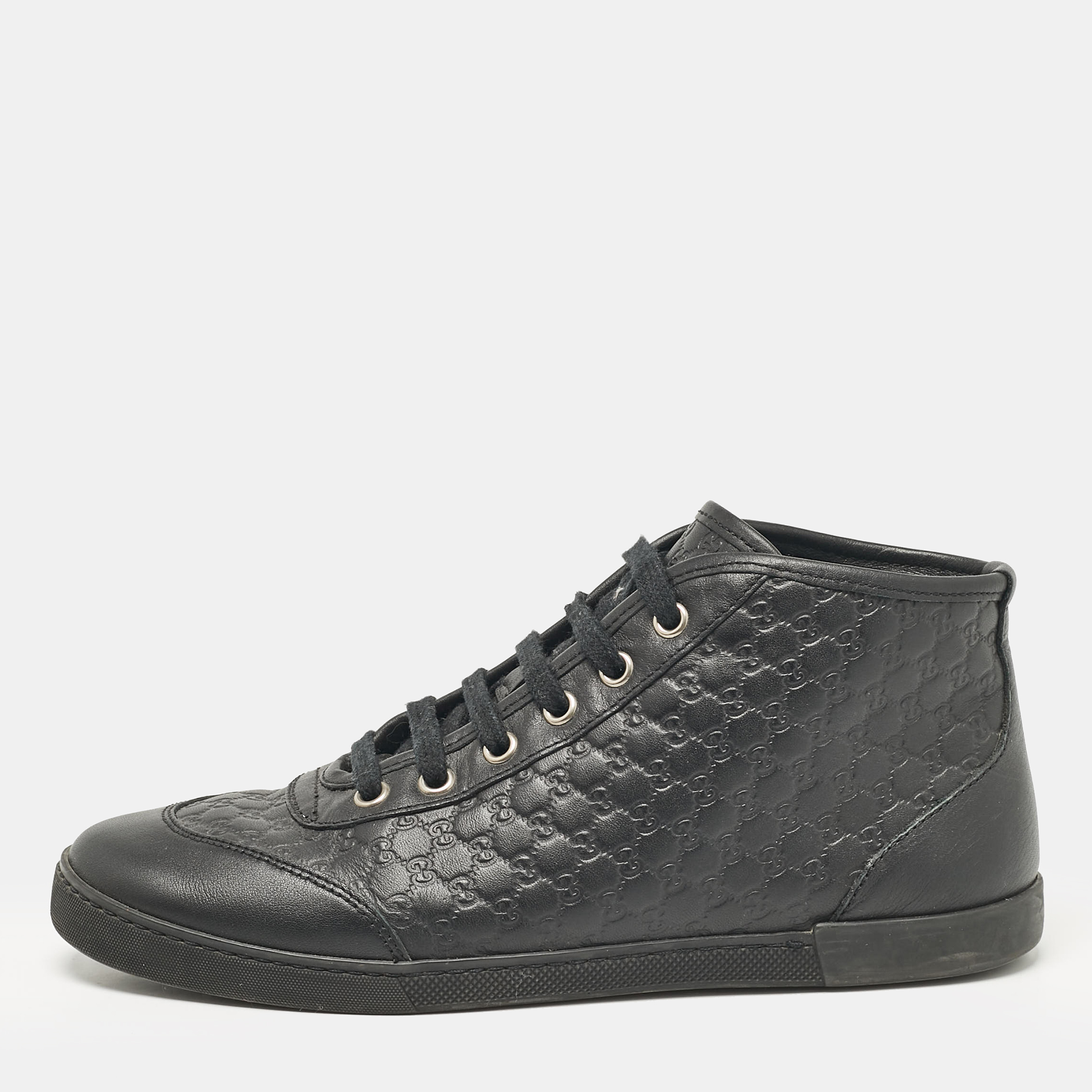 

Gucci Black Microguccissima Leather High Top Sneakers Size