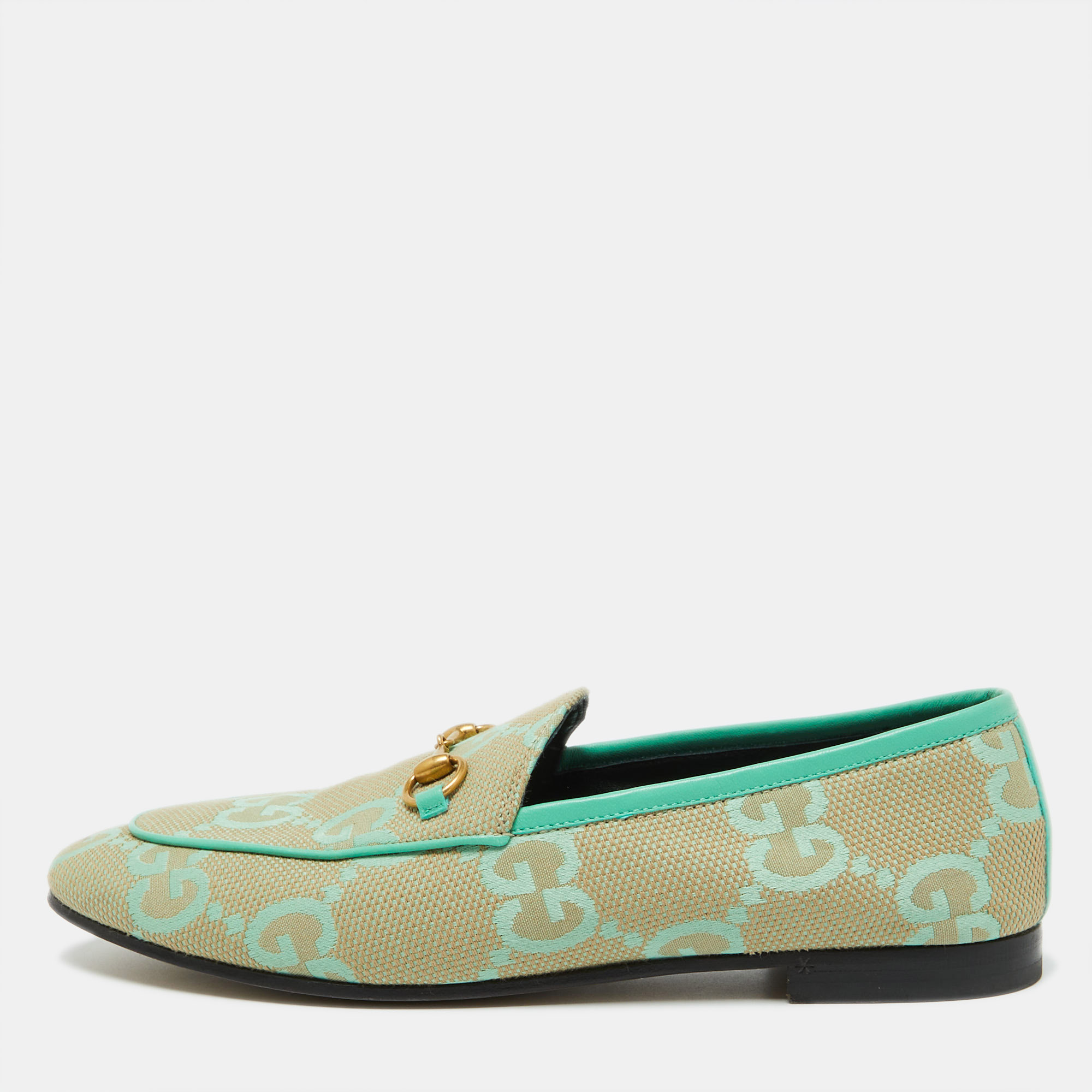 

Gucci Light Green GG Canvas and Leather Jordaan Loafers Size