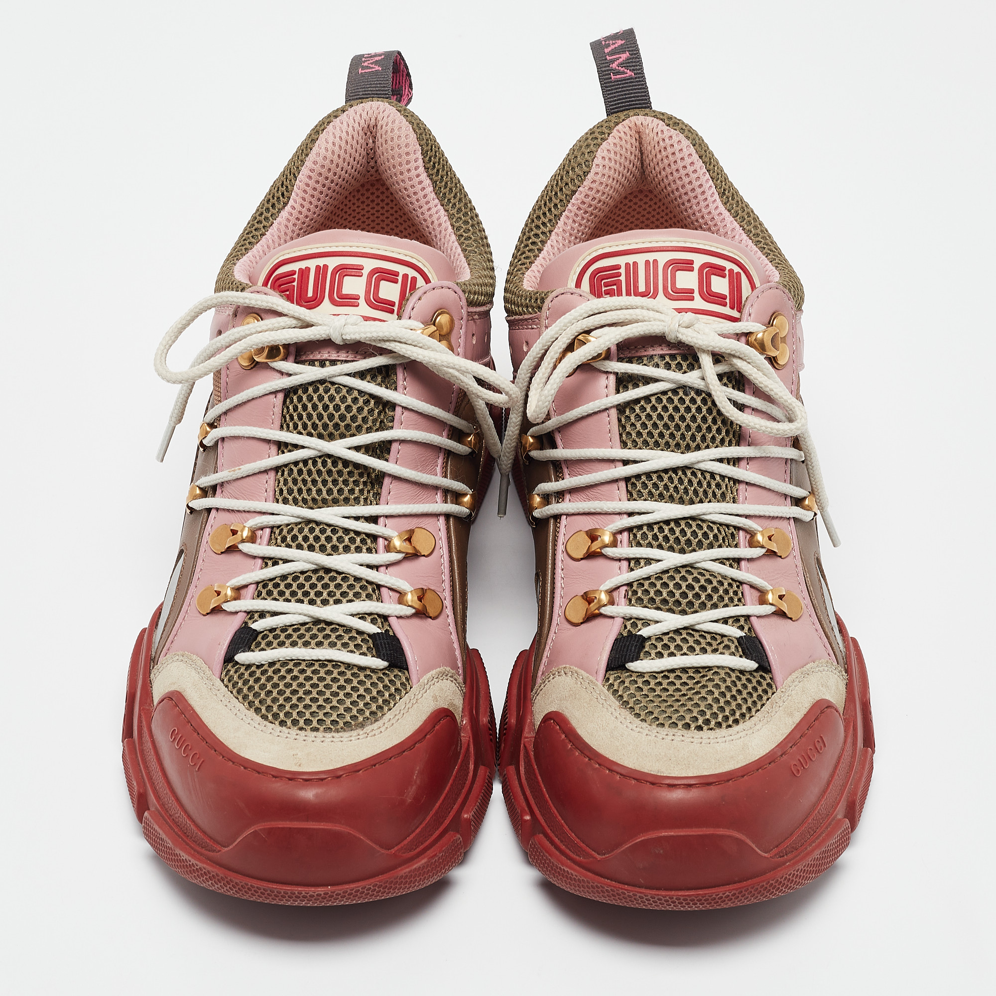 Gucci Multicolor Mesh and Suede Flashtrek Lace Up Sneakers Size 41 