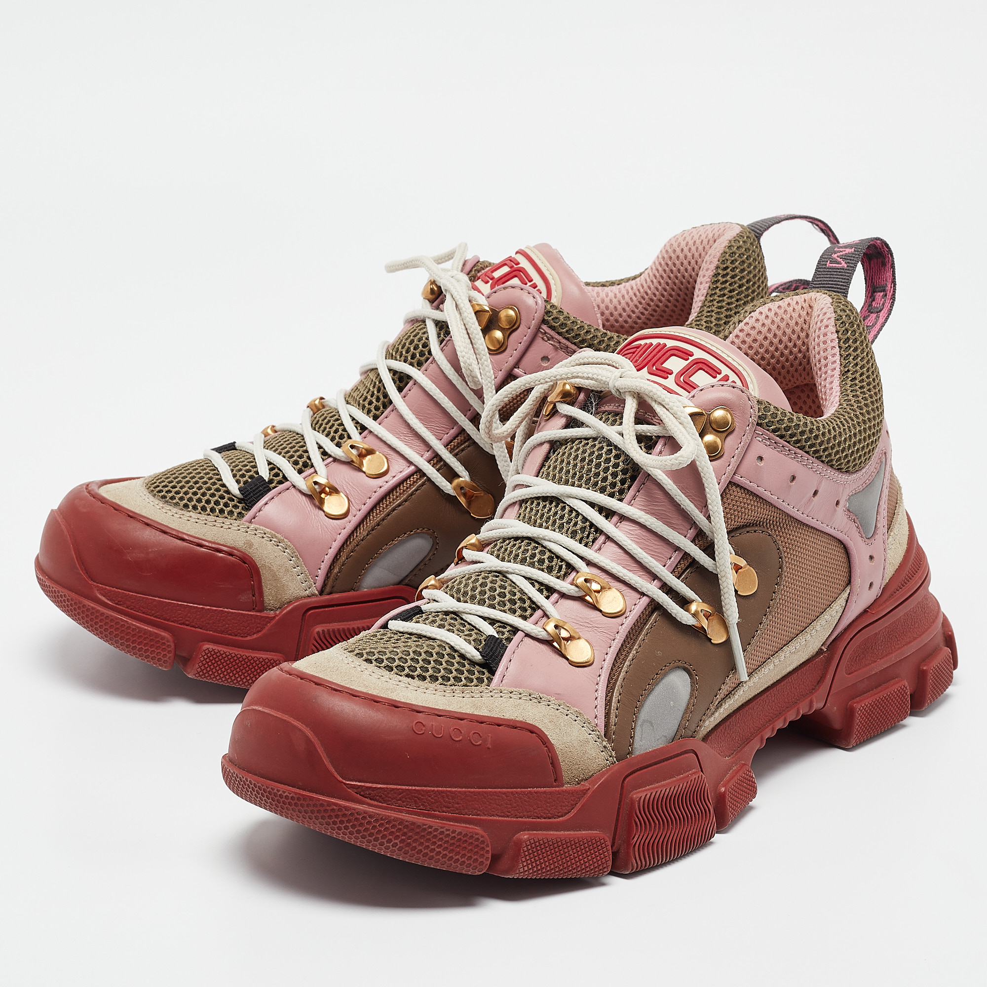 Gucci Multicolor Mesh and Suede Flashtrek Lace Up Sneakers Size 41 