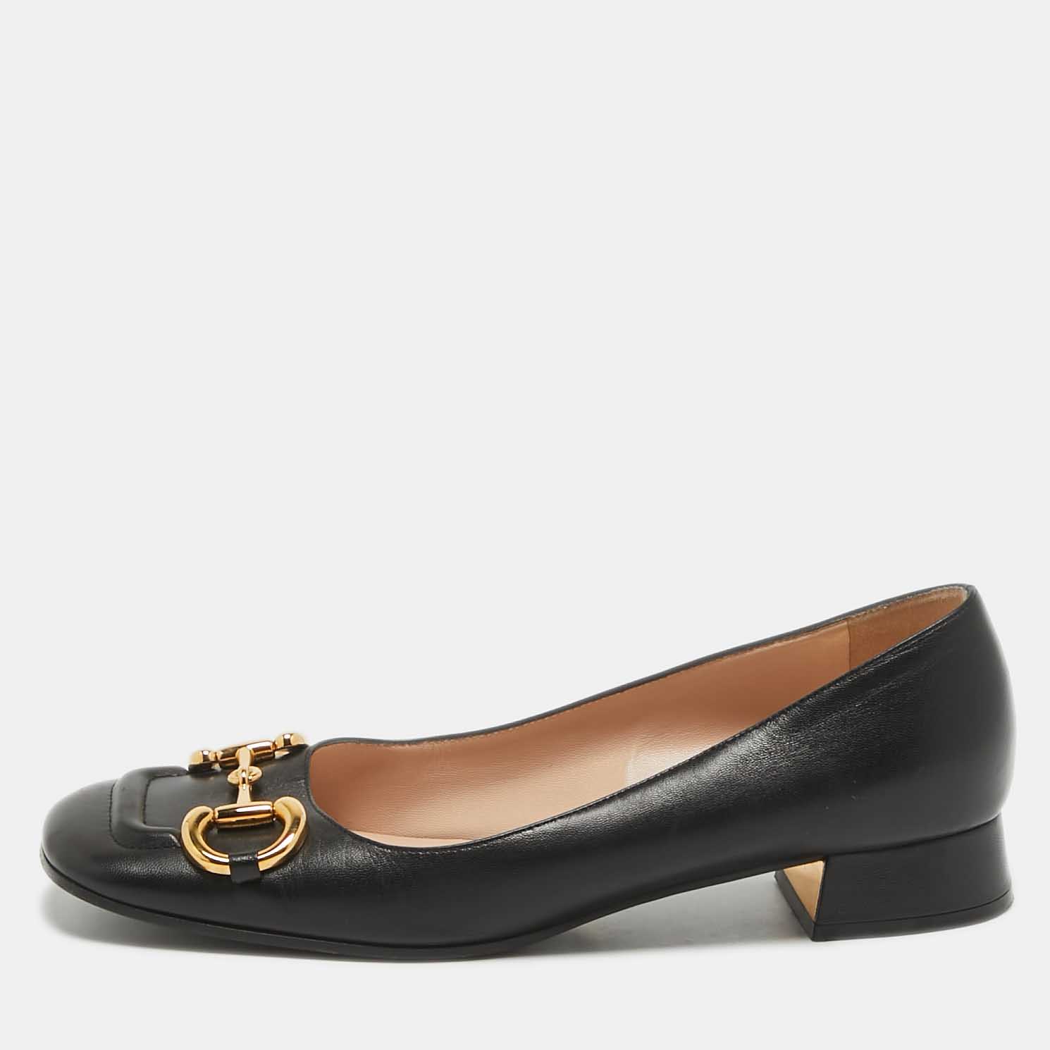 

Gucci Black Leather Horsebit Ballet Flats Size