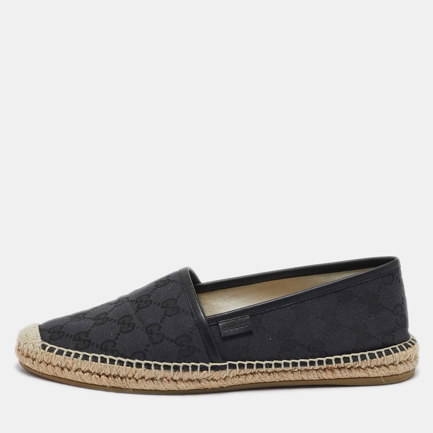 

Gucci Black GG Canvas and Leather Espadrille Flats Size 38.5