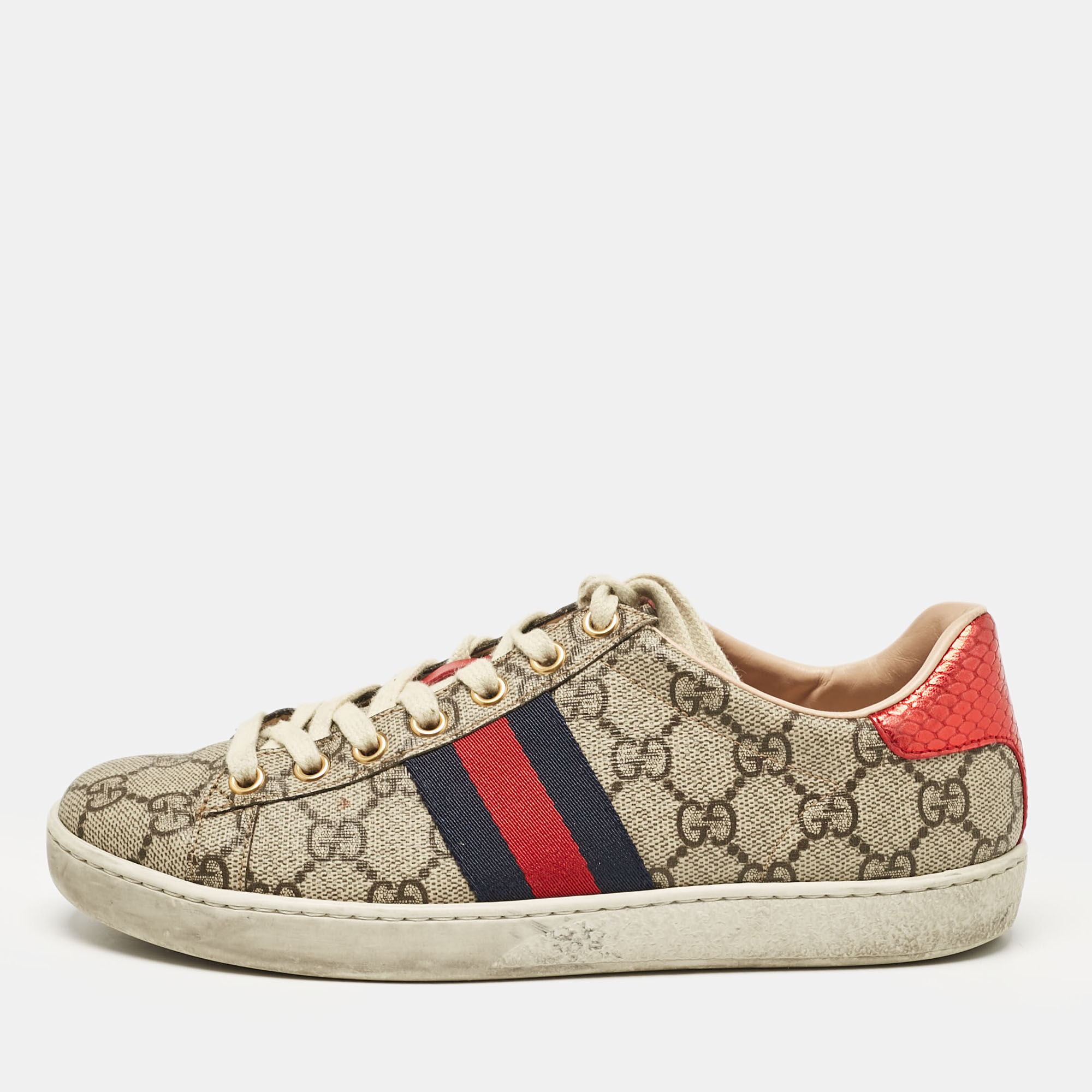 

Gucci Beige/Brown GG Supreme Canvas Ace Sneakers Size