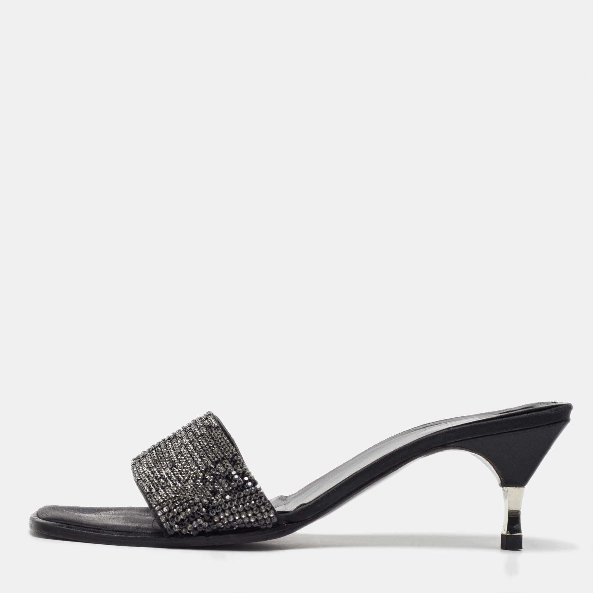 

Gucci Black Fabric Crystal Embellished Slide Sandals Size