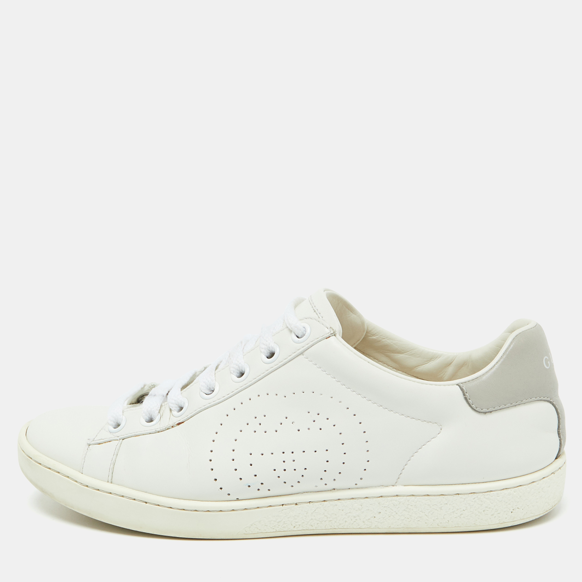 

Gucci White Leather Interlocking G Ace Low Top Sneakers Size