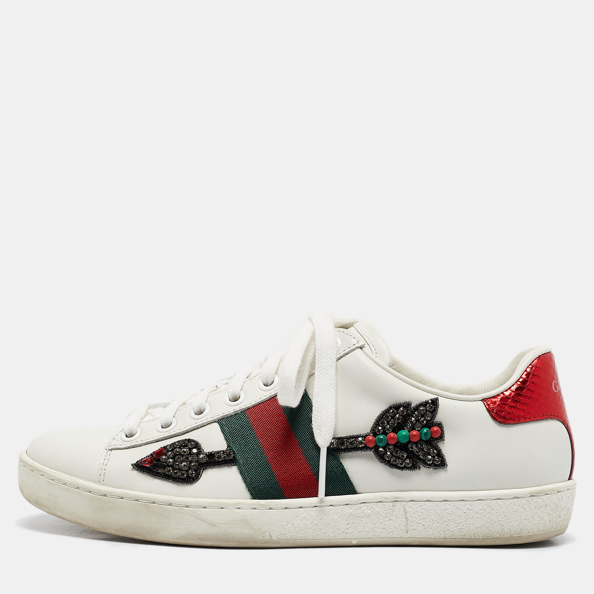 

Gucci White Leather Arrow Ace Low Top Sneakers Size