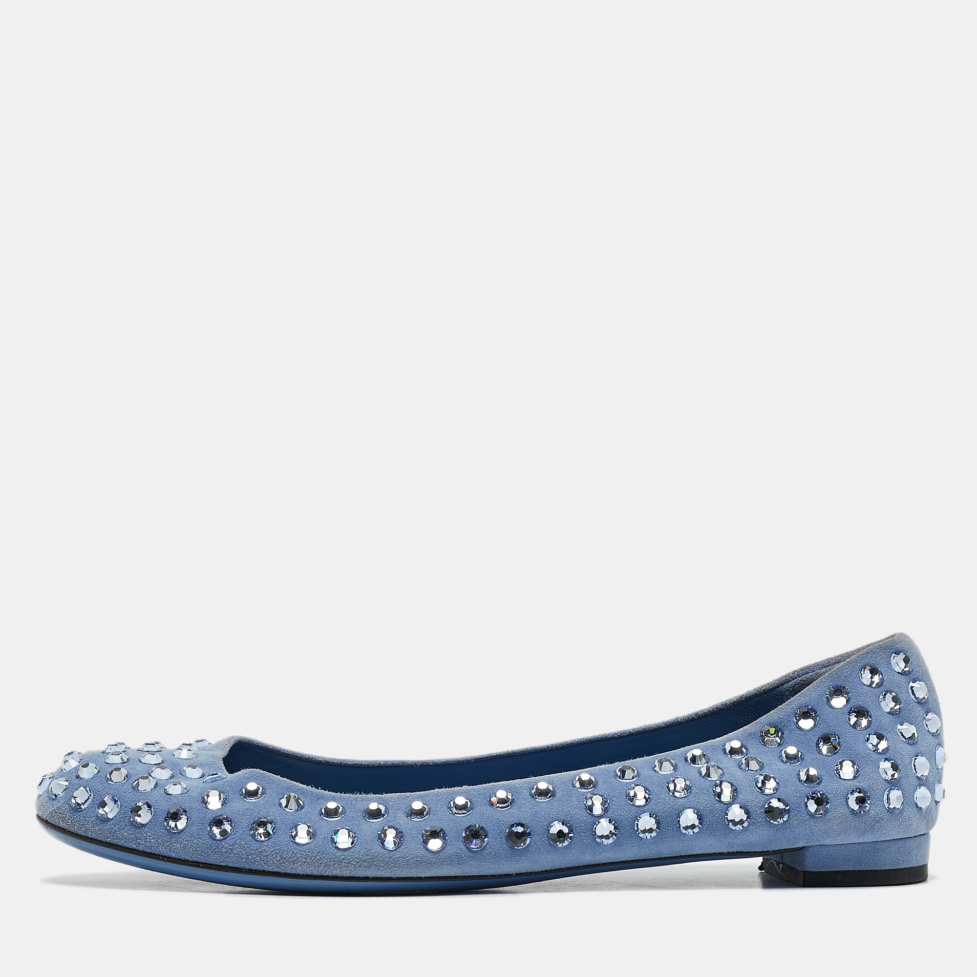 

Gucci Blue Suede Crystal Studded Suede Ballet Flats Size