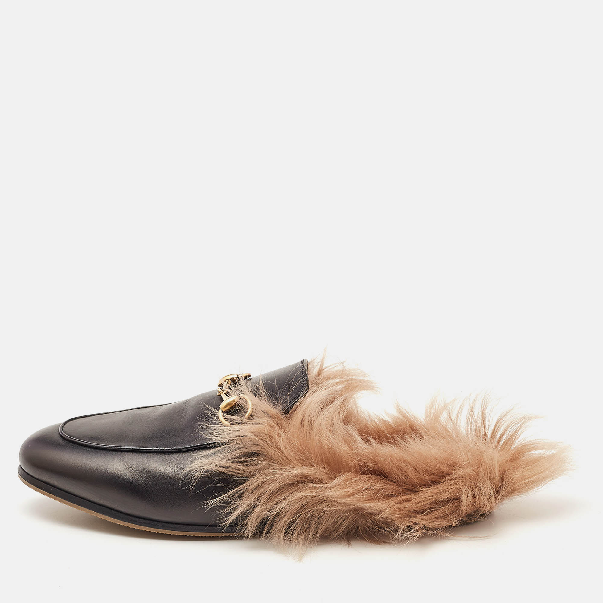 

Gucci Black Fur and Leather Princetown Mules Size