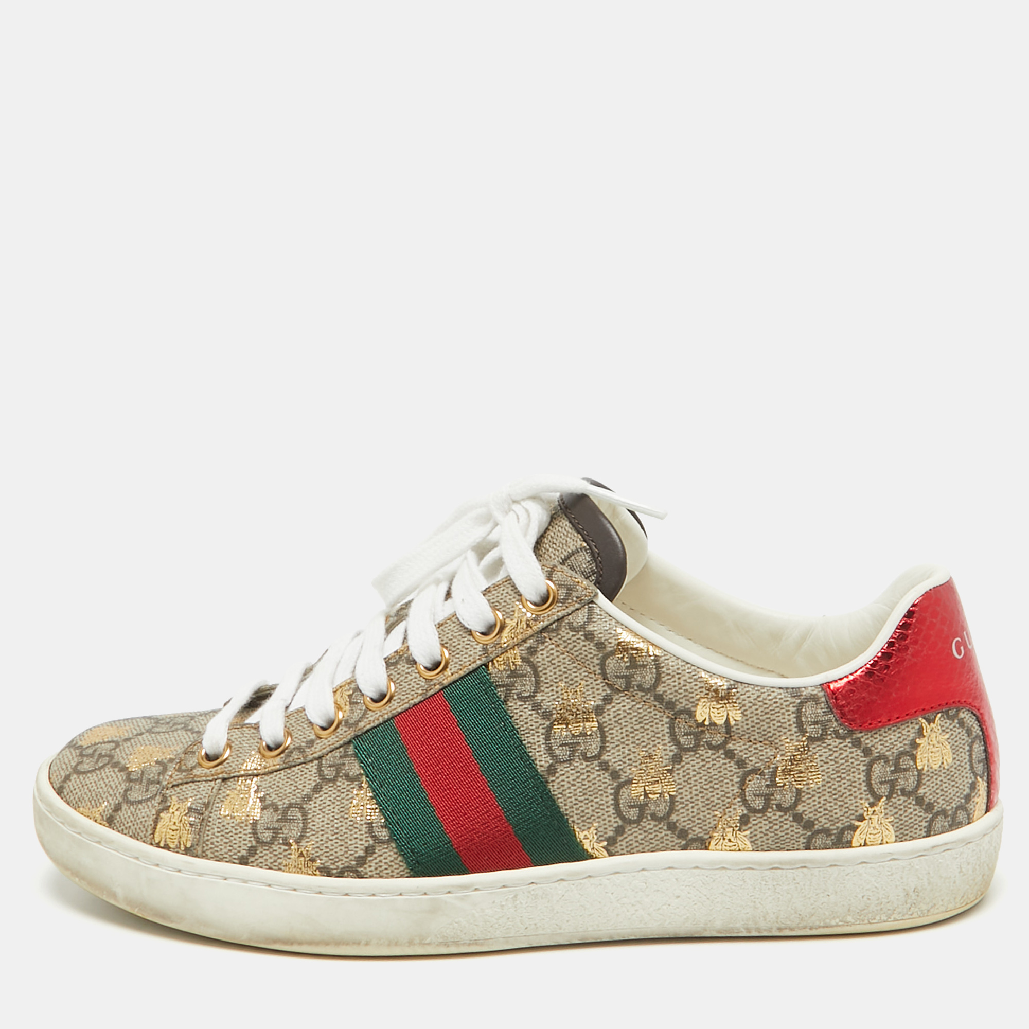 

Gucci Beige/Brown GG Supreme Canvas Bee Ace Sneakers Size