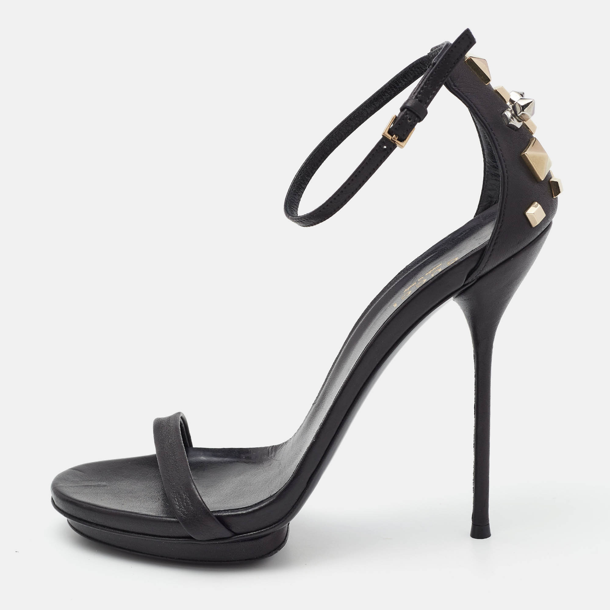 

Gucci Black Leather Studded Ankle Strap Sandals Size