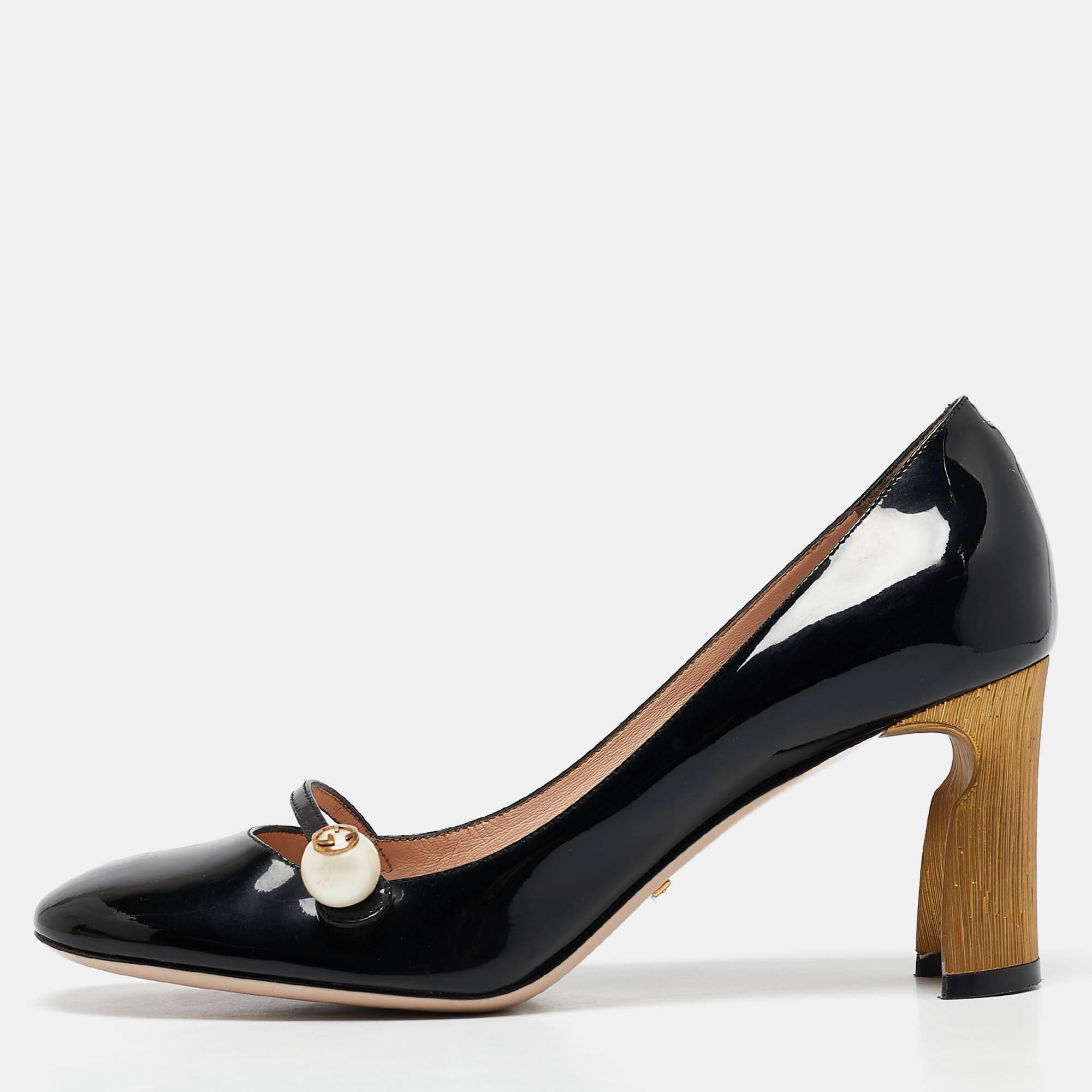 

Gucci Black Patent Leather Arille Pearl Pumps Size