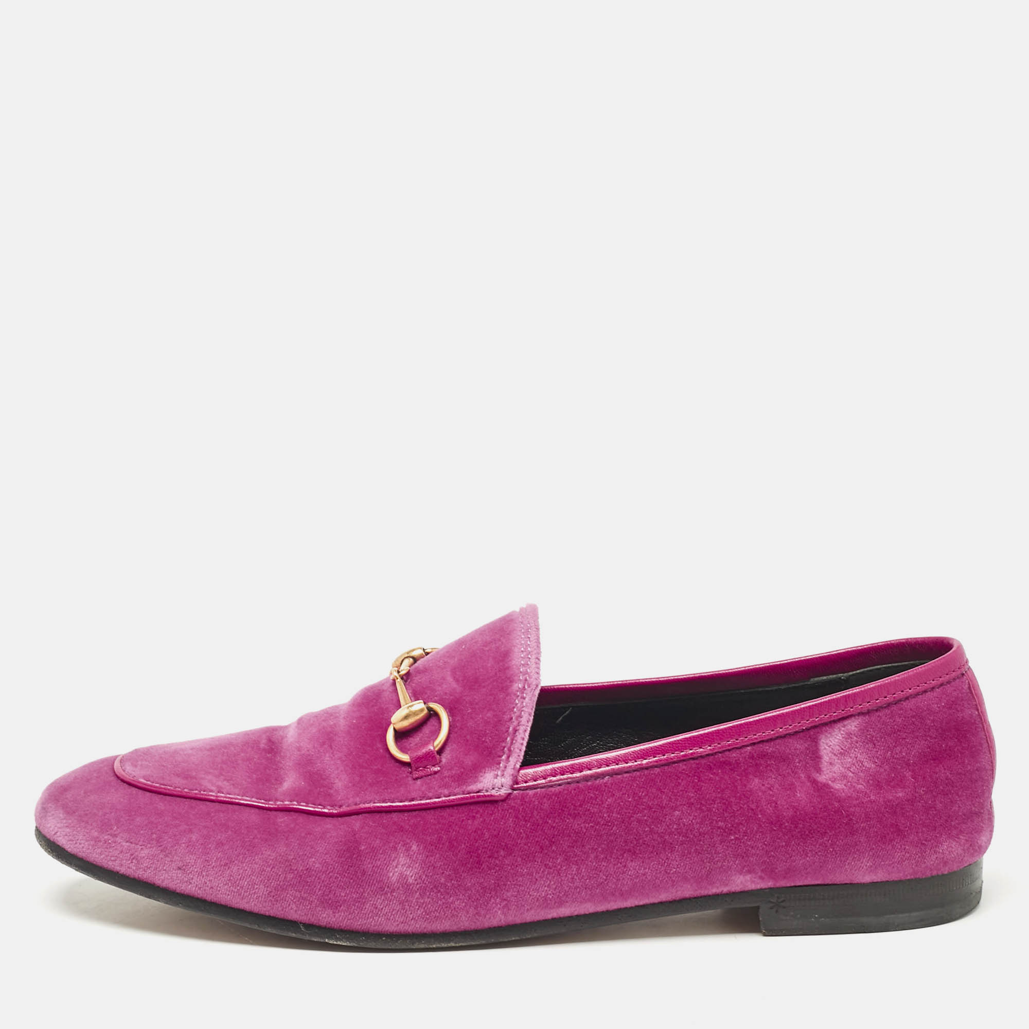 

Gucci Fuchsia Velvet and Leather Jordaan Loafers Size, Pink