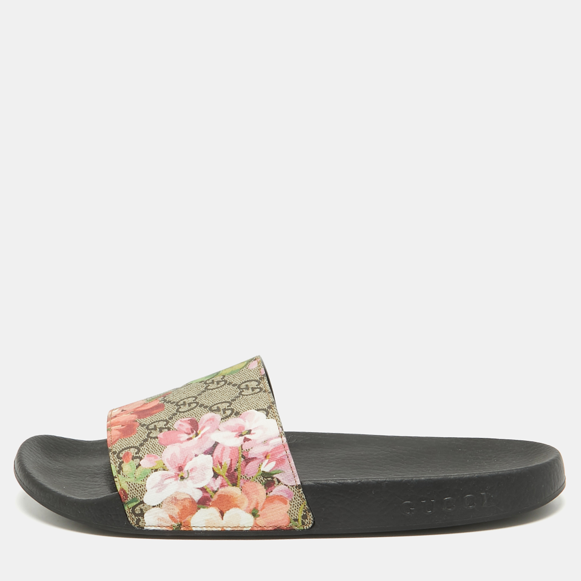 

Gucci Beige/Brown GG Supreme Canvas Blooms Print Pool Slides Size