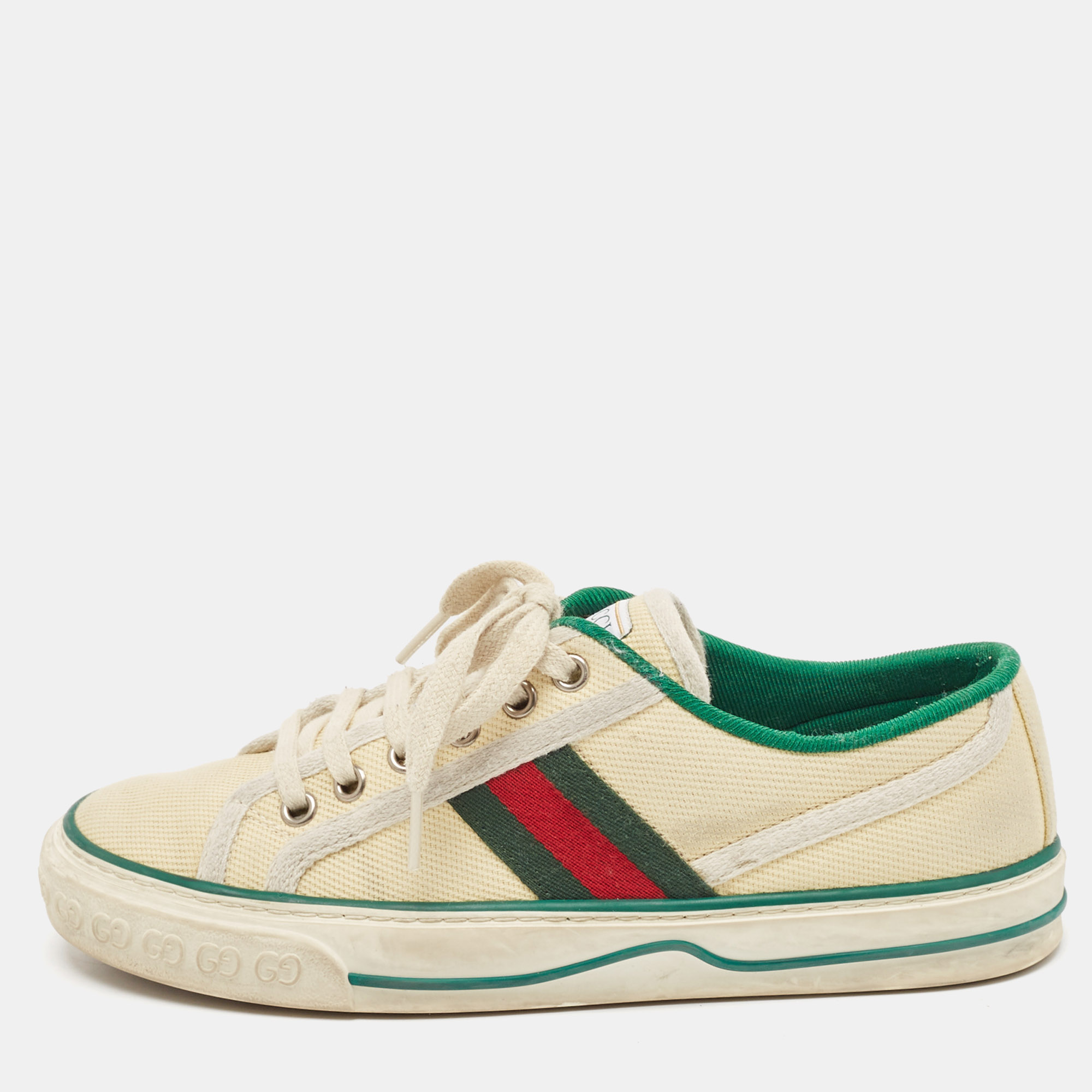 

Gucci Cream/Green Canvas Tennis 1977 Lace Up Sneakers Size