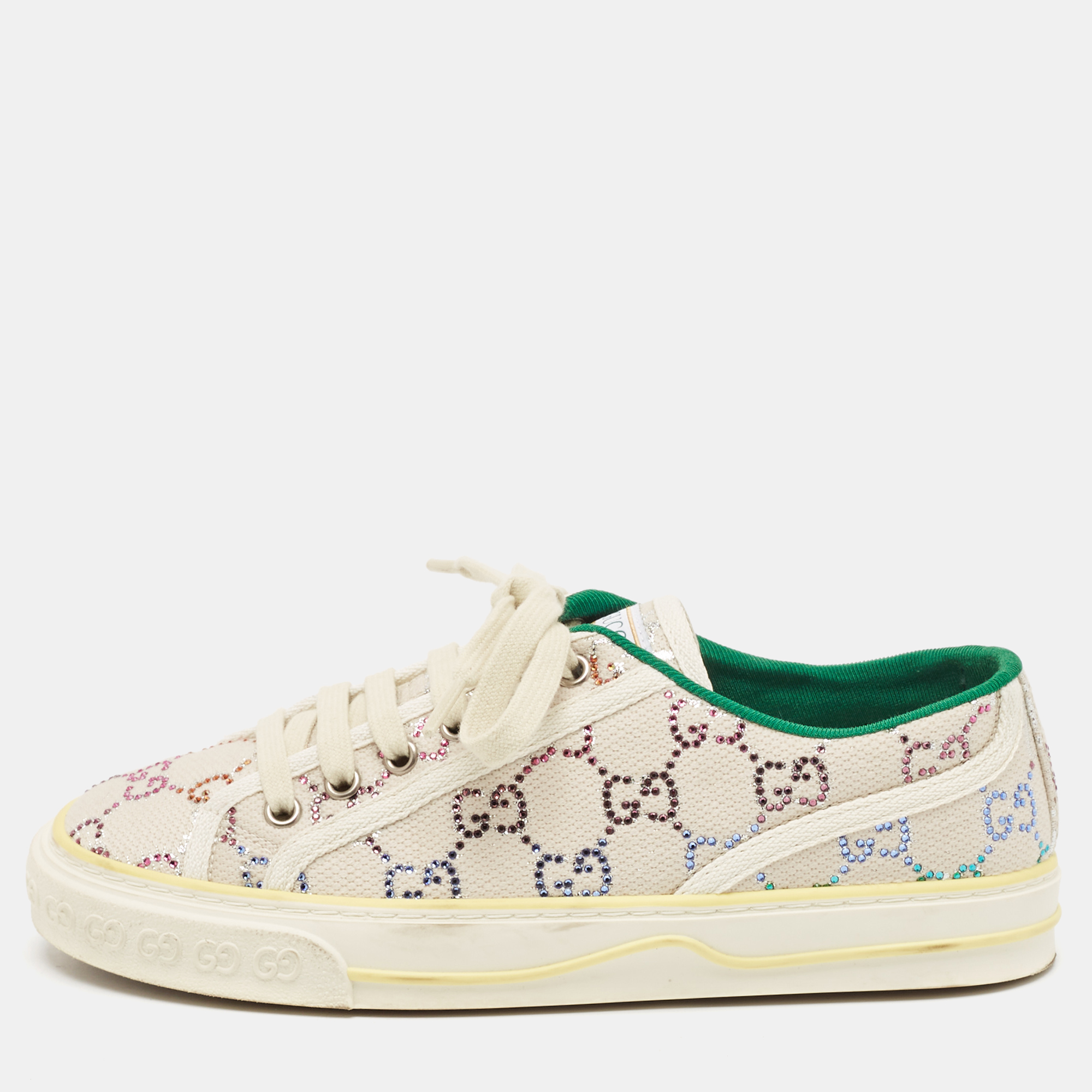 

Gucci Cream Canvas Crystal Embellished Tennis 1977 Sneakers Size