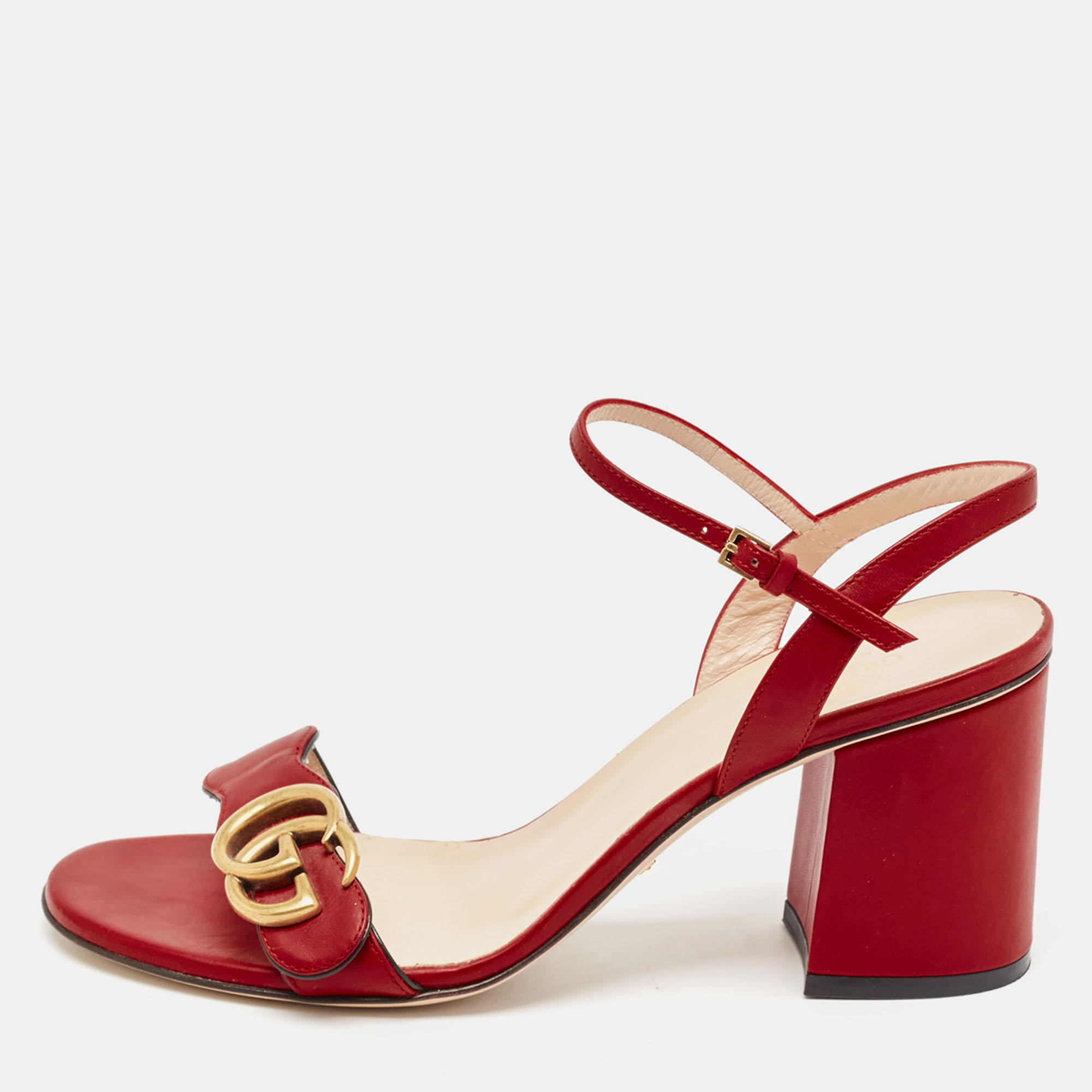 

Gucci Red Leather GG Marmont Ankle Strap Sandals Size