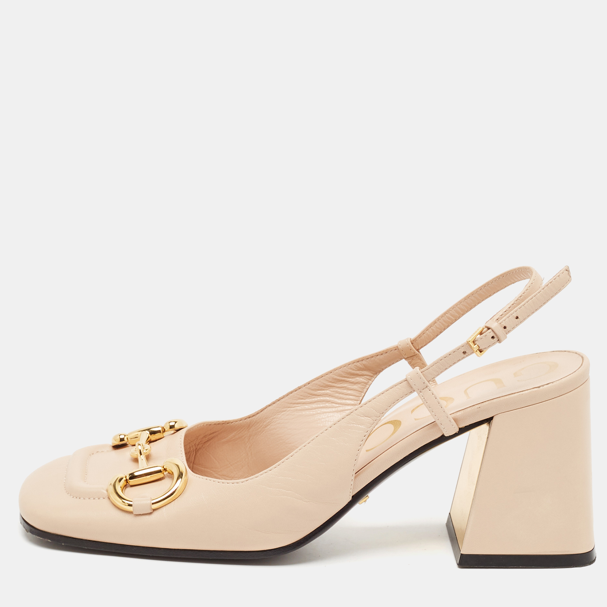 

Gucci Beige Leather Horsebit Slingback Pumps Size