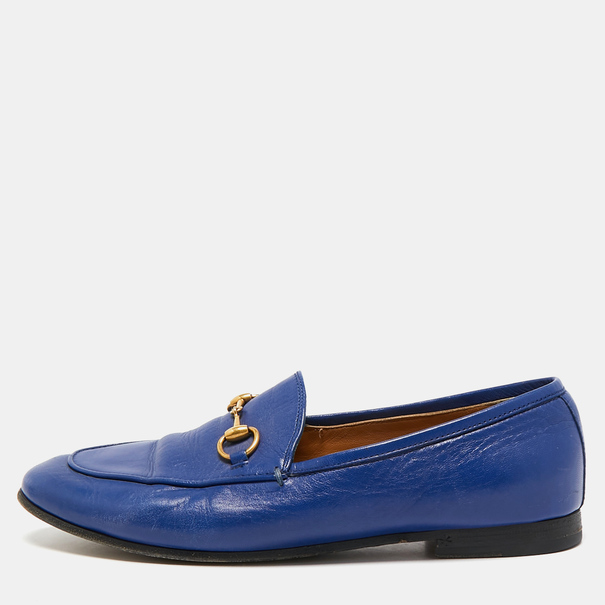 

Gucci Blue Leather Jordaan Loafers Size